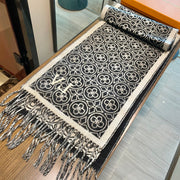 LV  25s Scarf 200cm Black White Woolen 973137