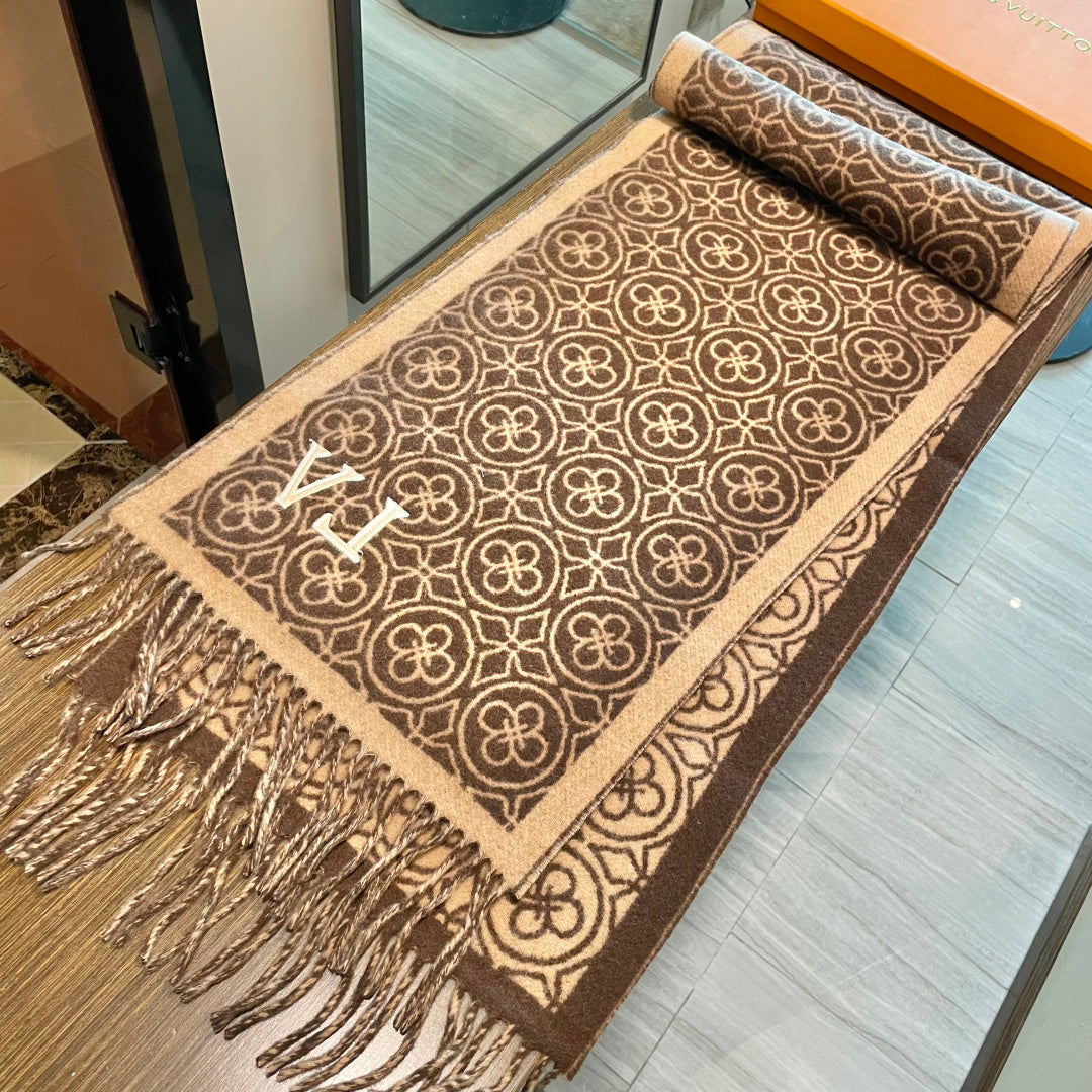 LV  25s Scarf 200cm Brown Beige Woolen 973138