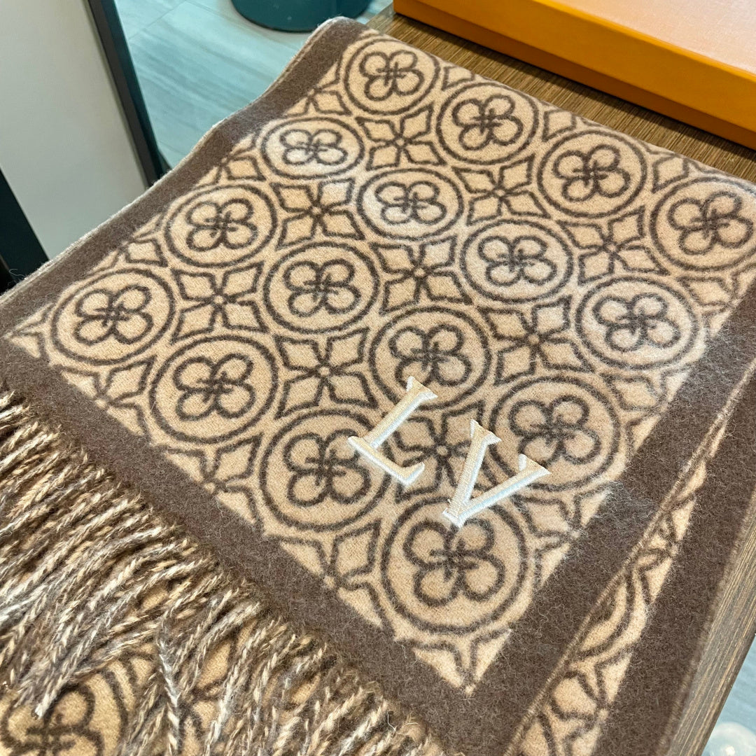LV  25s Scarf 200cm Brown Beige Woolen 973138