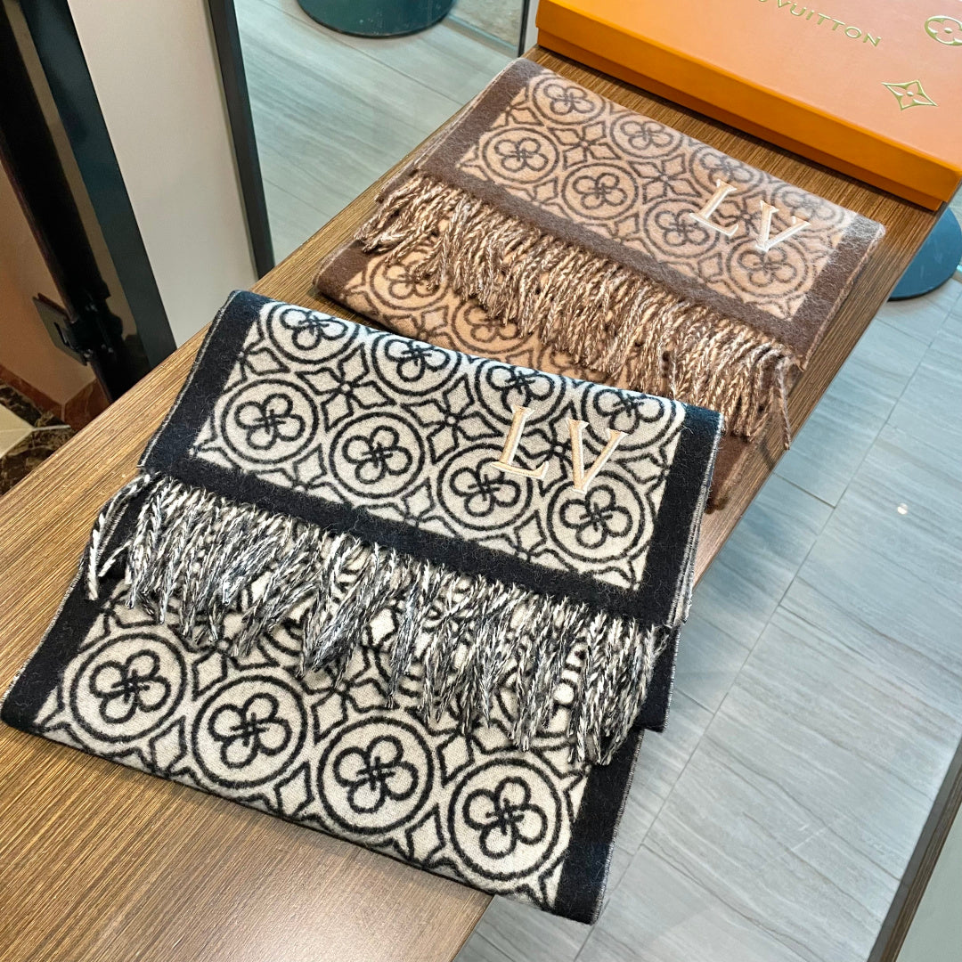 LV  25s Scarf 200cm Brown Beige Woolen 973138