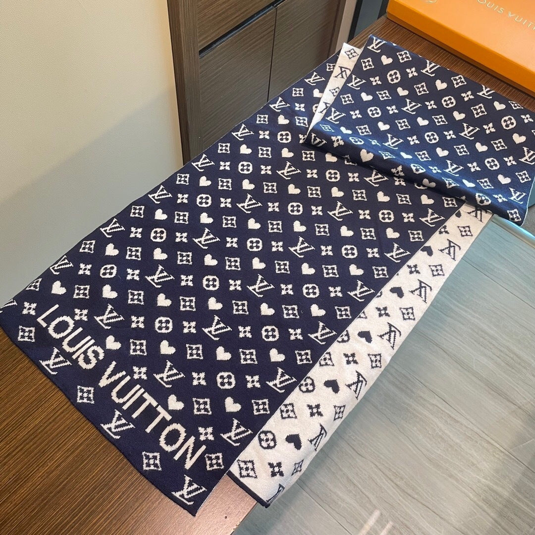 LV  Latest Style Scarf 180cm Dark Blue Knitted Cashmere 973140