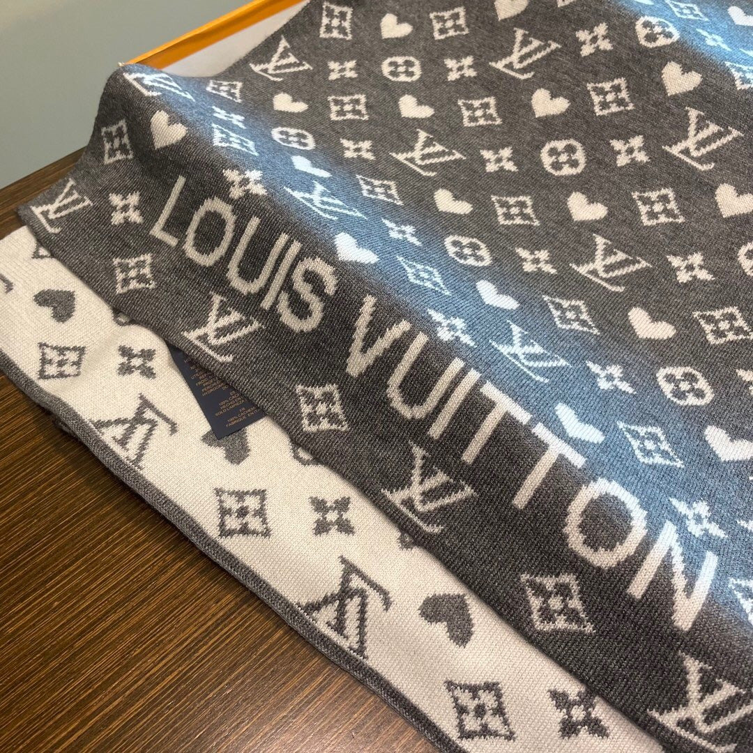 LV  Latest Style Scarf 180cm Gray Knitted Cashmere 973141