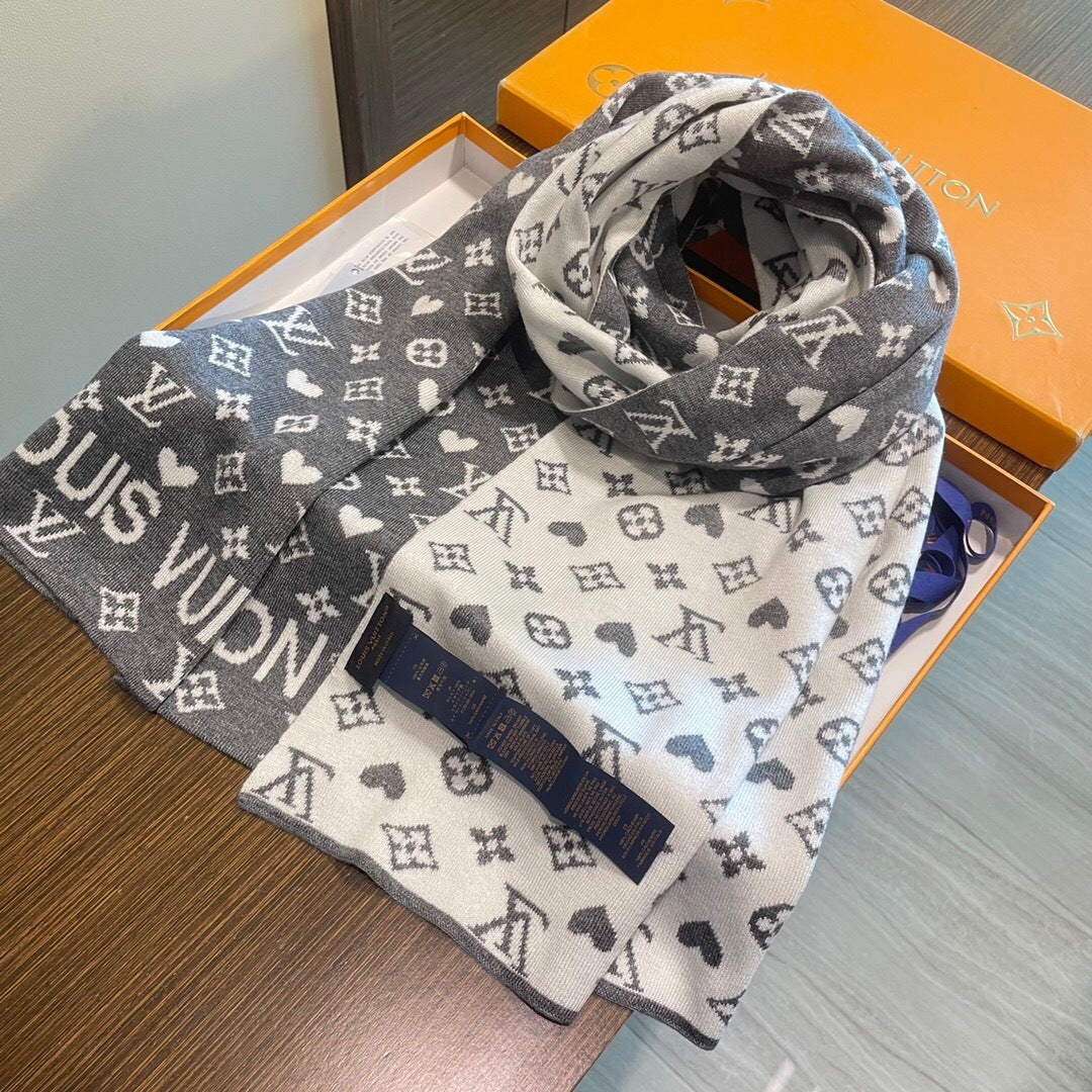 LV  Latest Style Scarf 180cm Gray Knitted Cashmere 973141