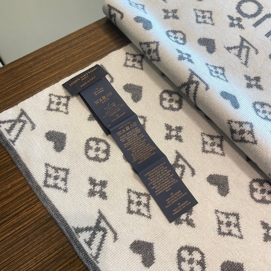 LV  Latest Style Scarf 180cm Gray Knitted Cashmere 973141