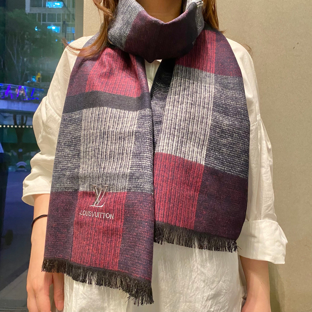 LV Scarf 180cm Purple Gray Wool Cashmere 976831