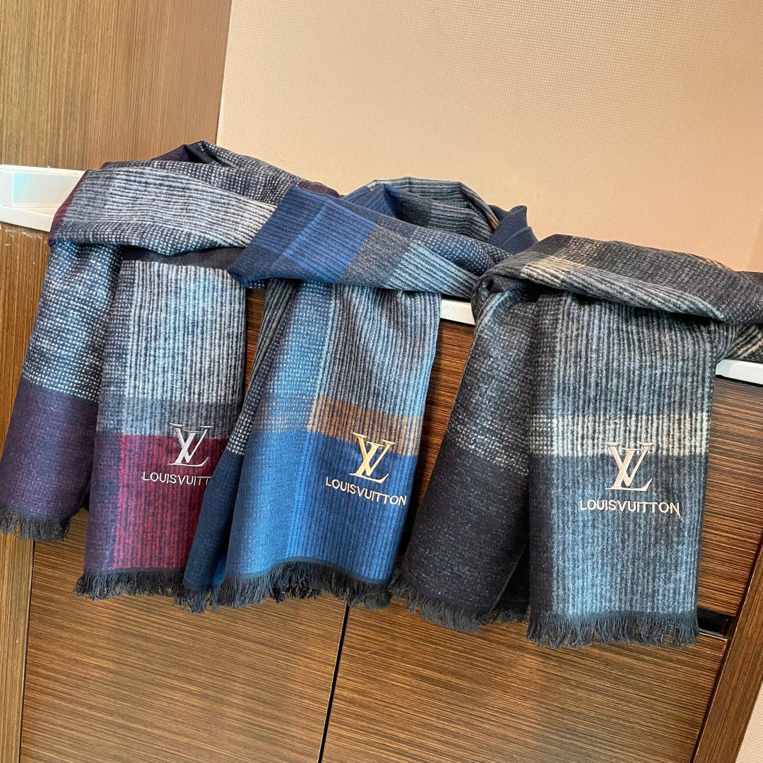 LV Scarf 180cm Purple Gray Wool Cashmere 976831