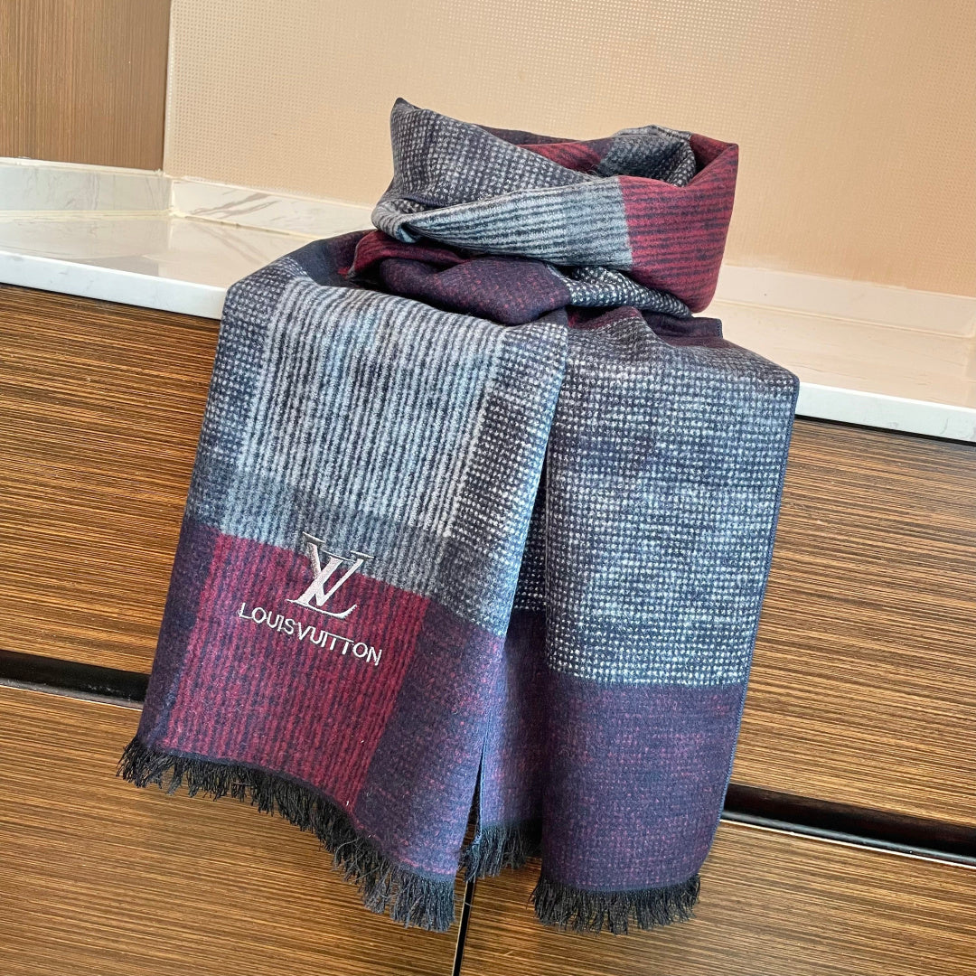 LV Scarf 180cm Purple Gray Wool Cashmere 976831