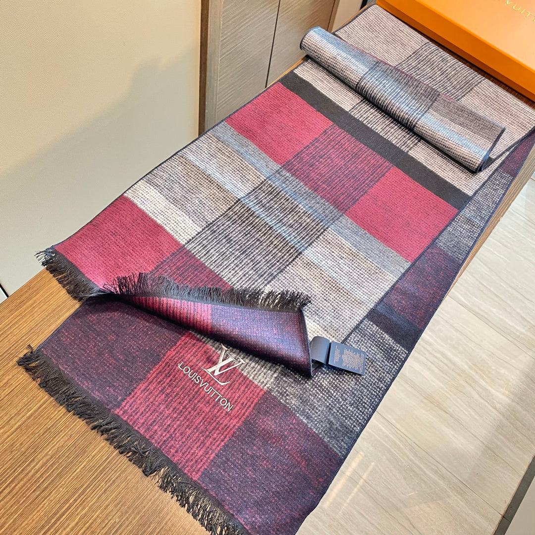 LV Scarf 180cm Purple Gray Wool Cashmere 976831