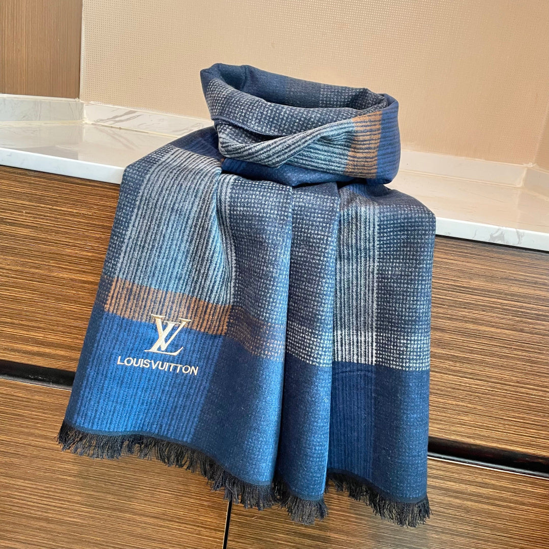 LV Scarf 180cm Blue Gray Wool Cashmere 976832