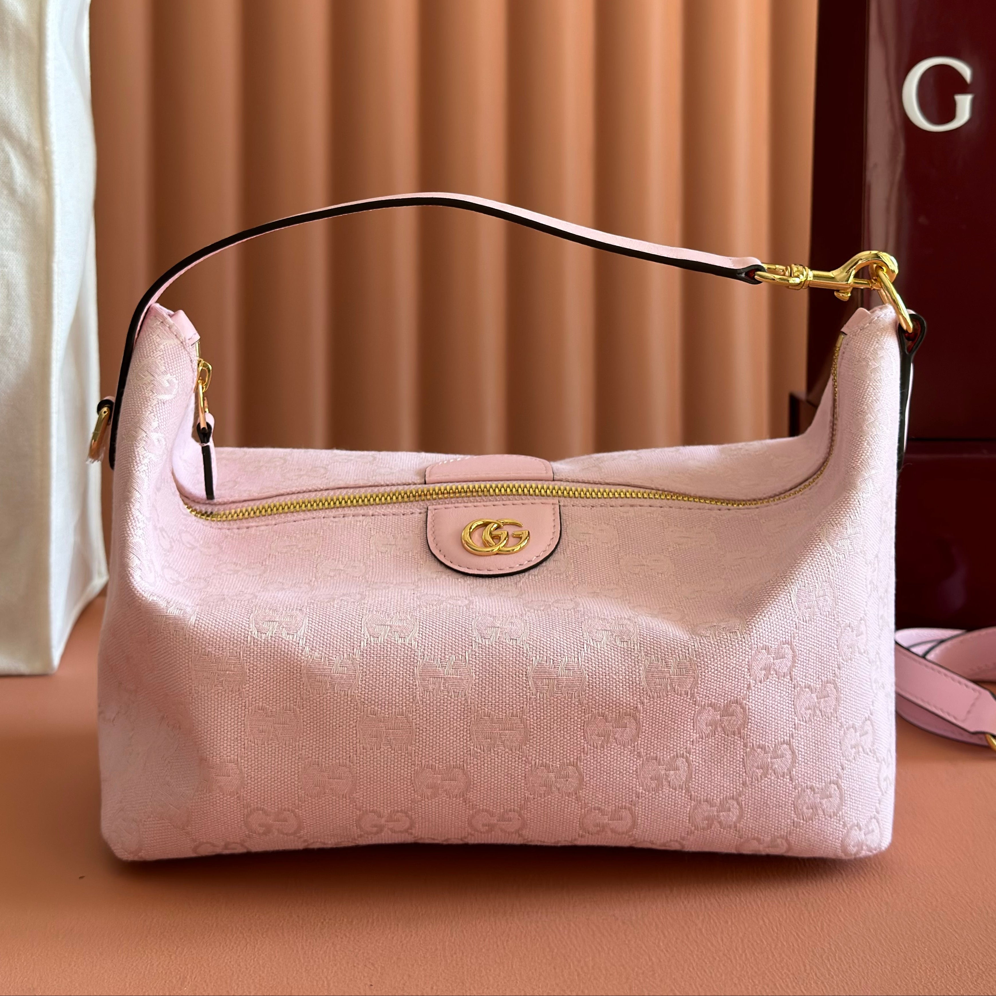 Gucci 2026 Vanity GG-Canvas Top Handle Bag 27.5cm Pink Canvas Leather 280773