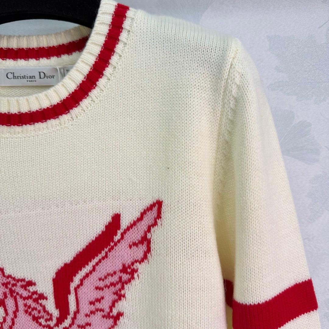 Dior 2025 Pegasus Sweater Red and White Wool 331277