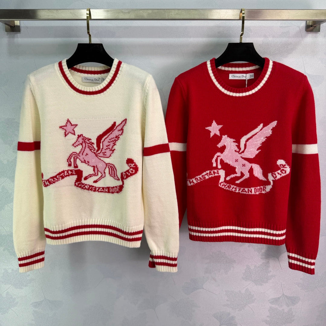 Dior 2025 Pegasus Sweater Red and White Wool 331277