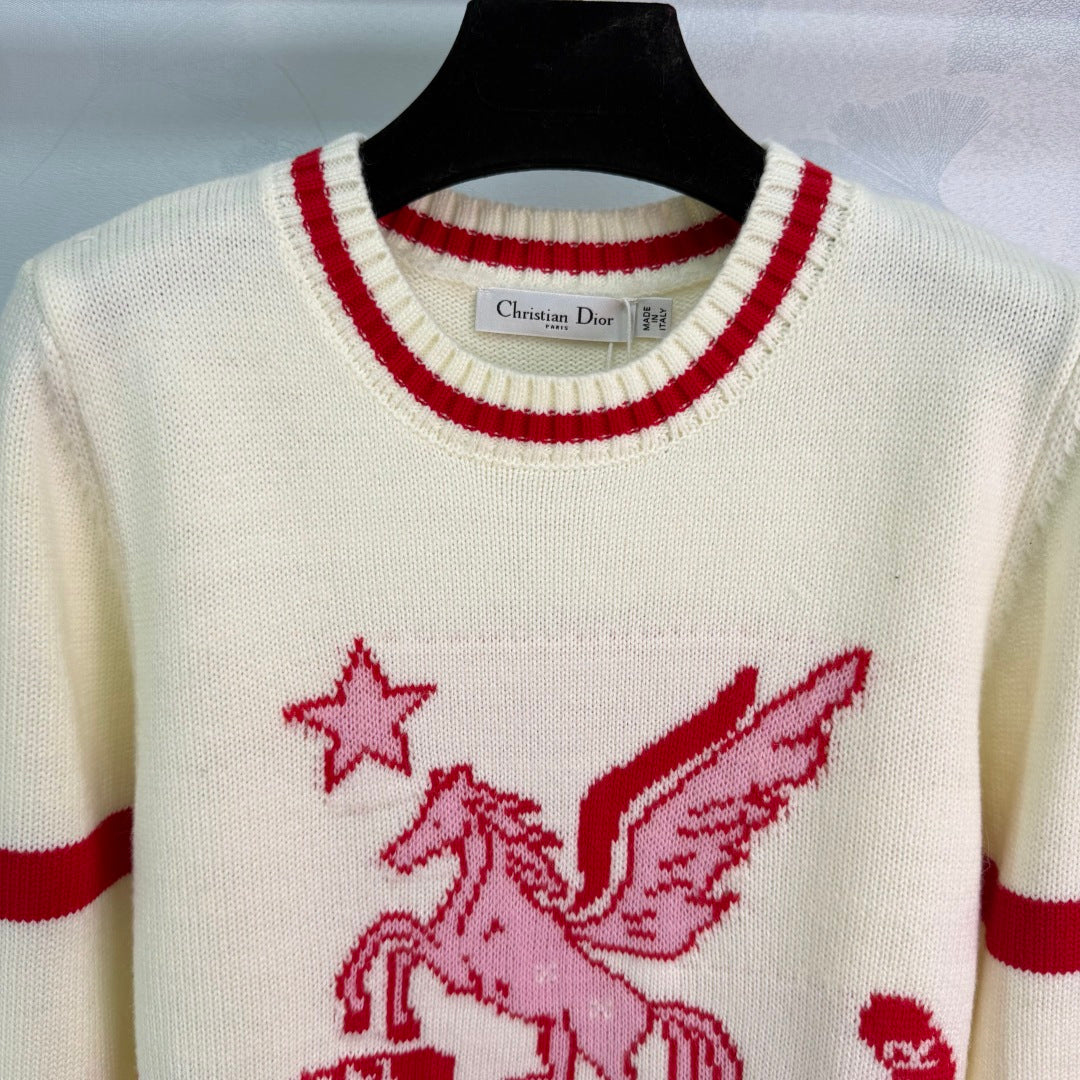 Dior 2025 Pegasus Sweater Red and White Wool 331277