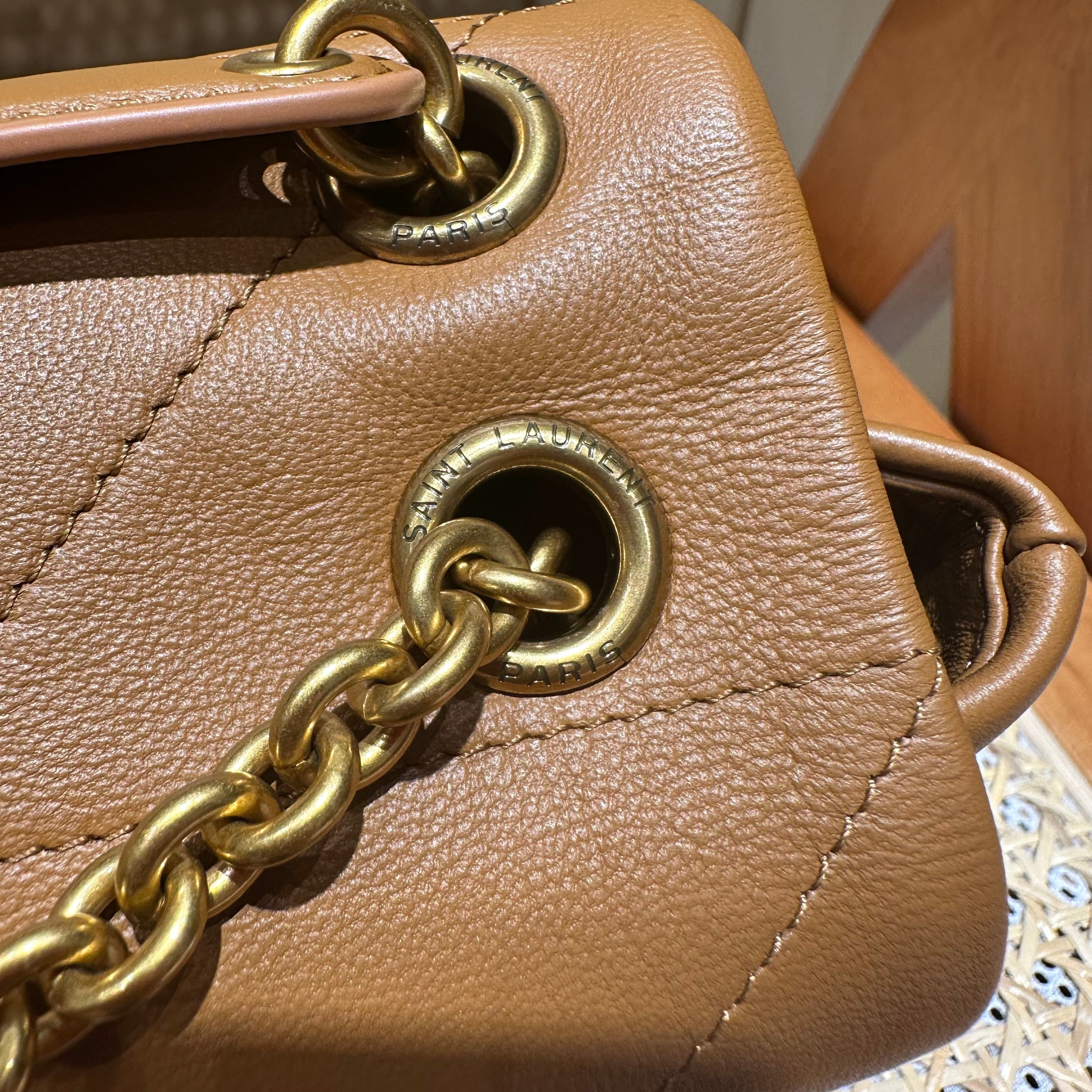 YSL Shoulder Bag 25 Camel Brown Calfskin