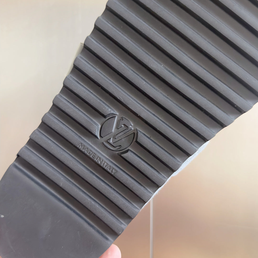 LV 25 Birkenstock Platform Slippers Light Gray Denim Wool 576212