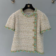 Chanel 2026 Side-button Short-sleeved Jacket Beige Green Polyamide Cotton