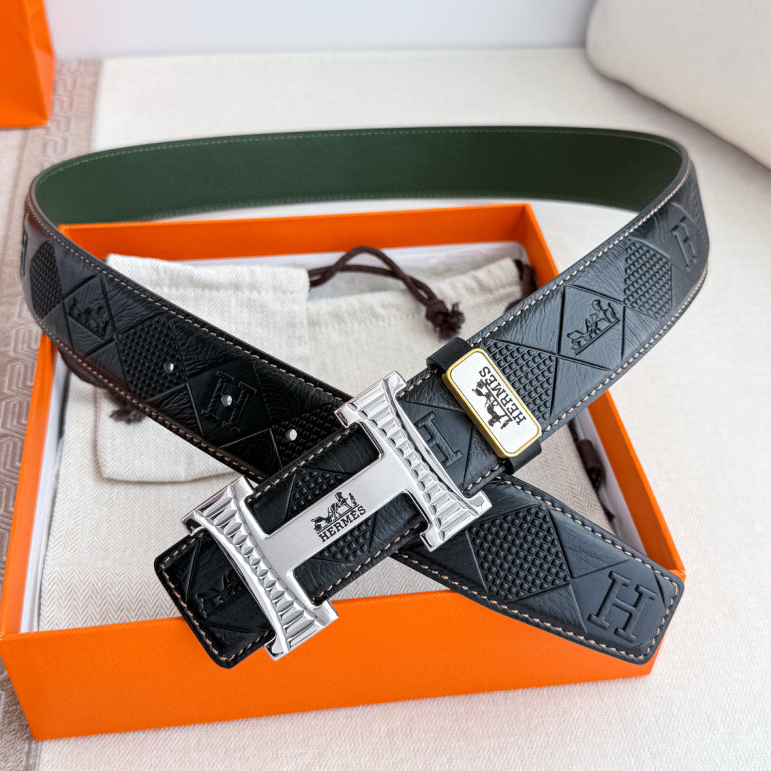 HM Constance Belt 38mm Black Green Cowhide Sliver Buckle 620241