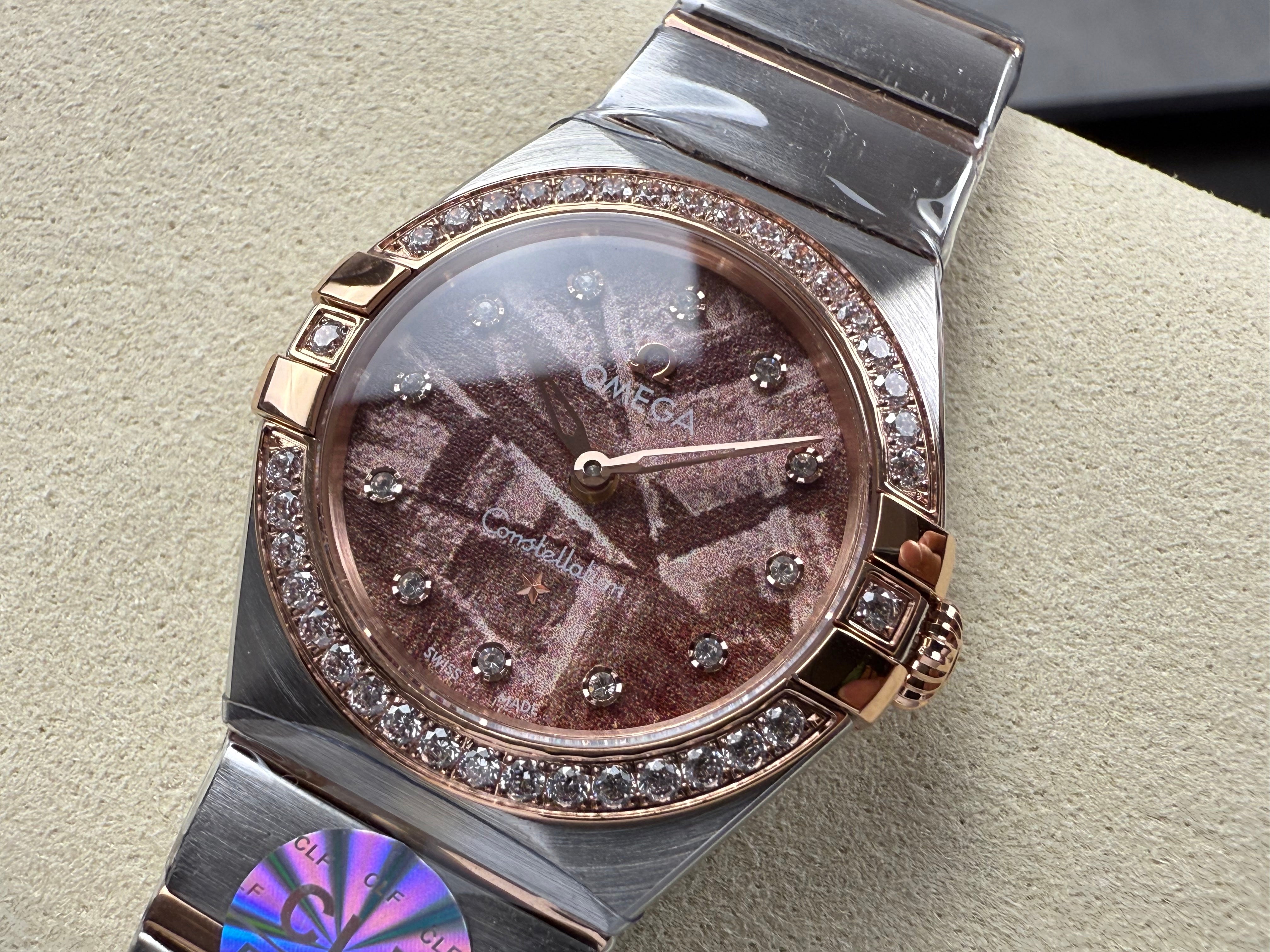 Omega Constellation 28mm Swiss Quartz Purple Meteorite Dial Watch
