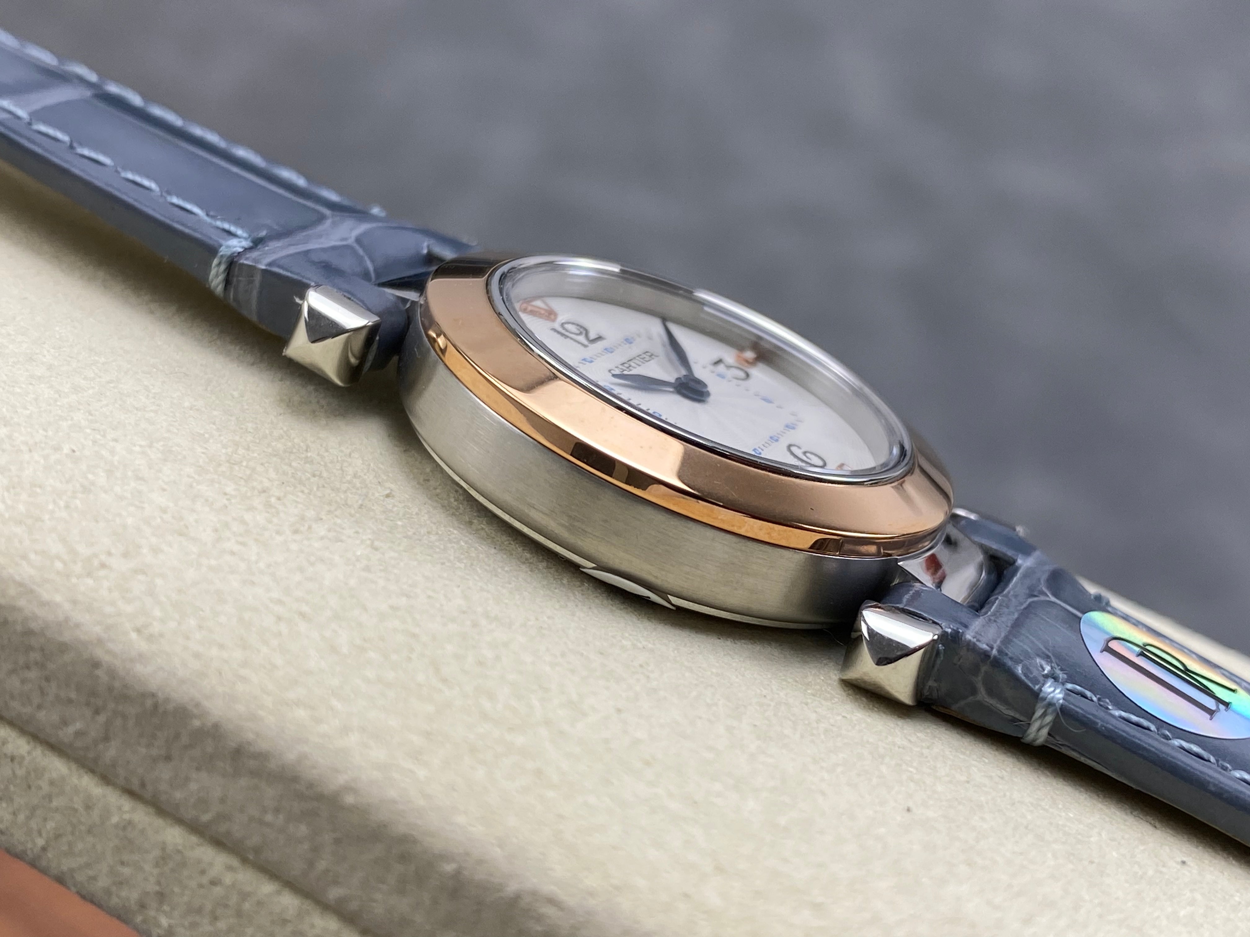 Cartier Pasha 30mm White Dial Pink Gold Case Crocodile Leather