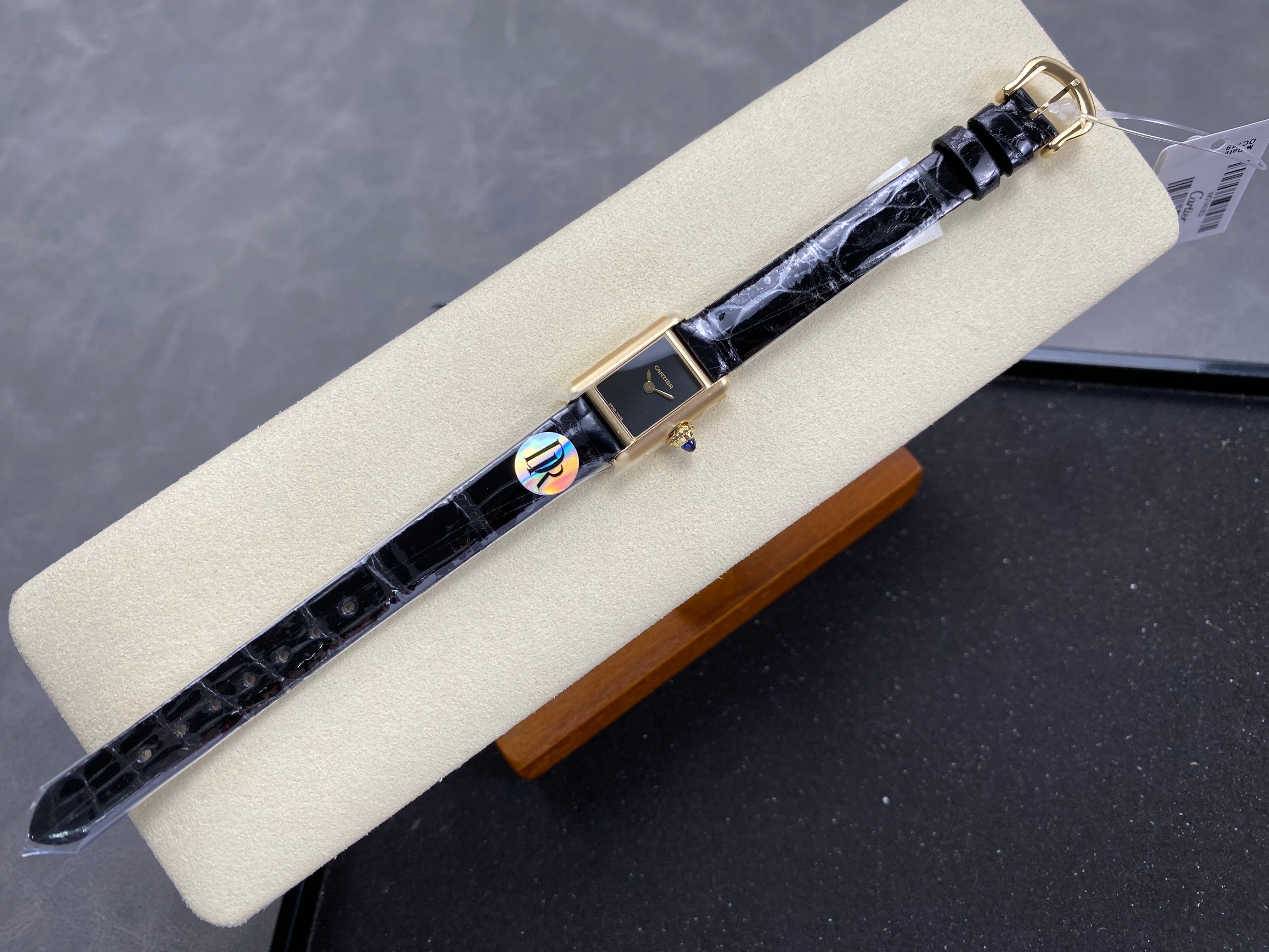 Cartier Tank 24mm Black Dial Gold Case Crocodile Leather