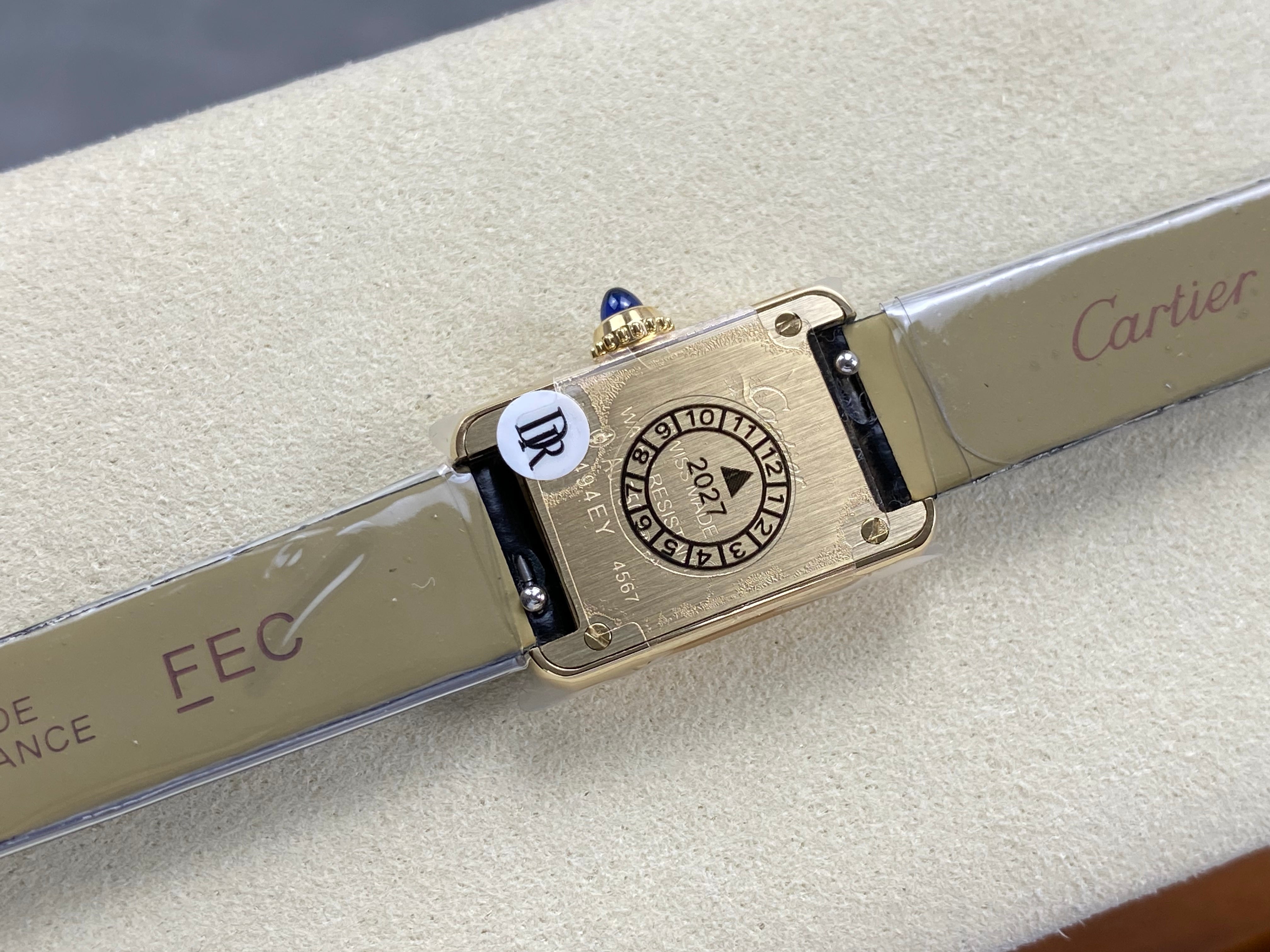 Cartier Tank 24mm Black Dial Gold Case Crocodile Leather