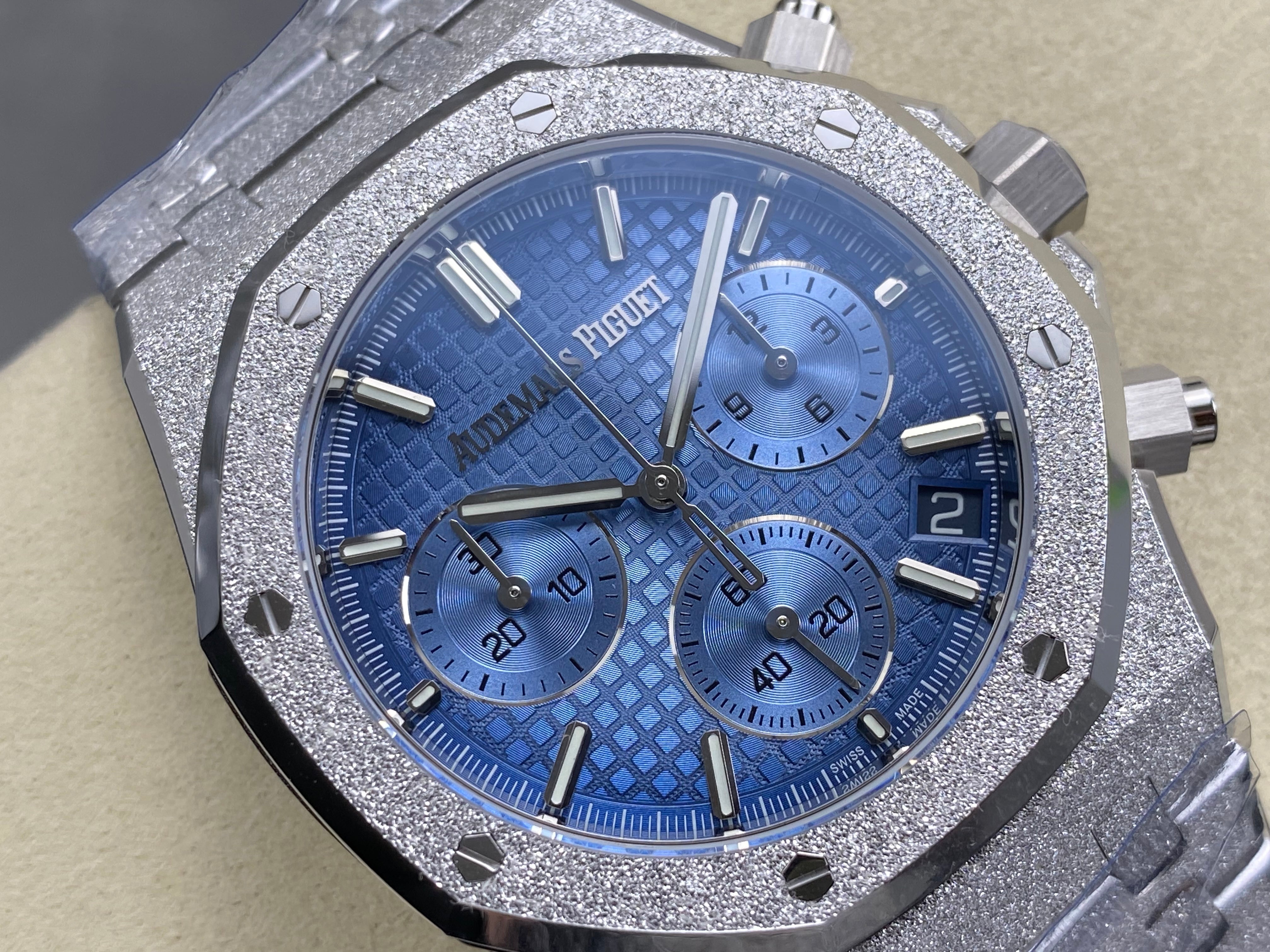 Audemars Piguet Royal Oak Chronograph 41mm Frosted Steel Case Blue Dial