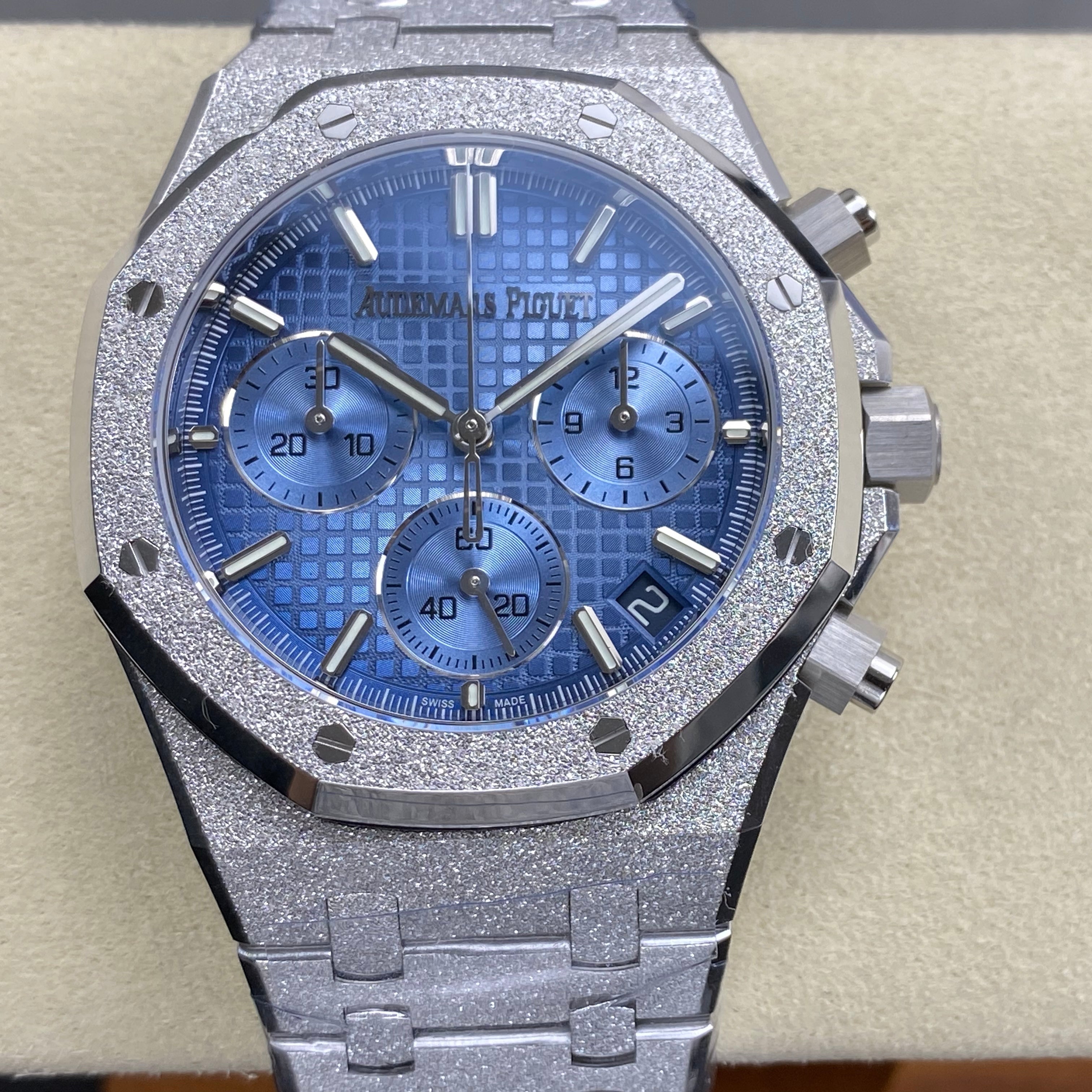 Audemars Piguet Royal Oak Chronograph 41mm Frosted Steel Case Blue Dial