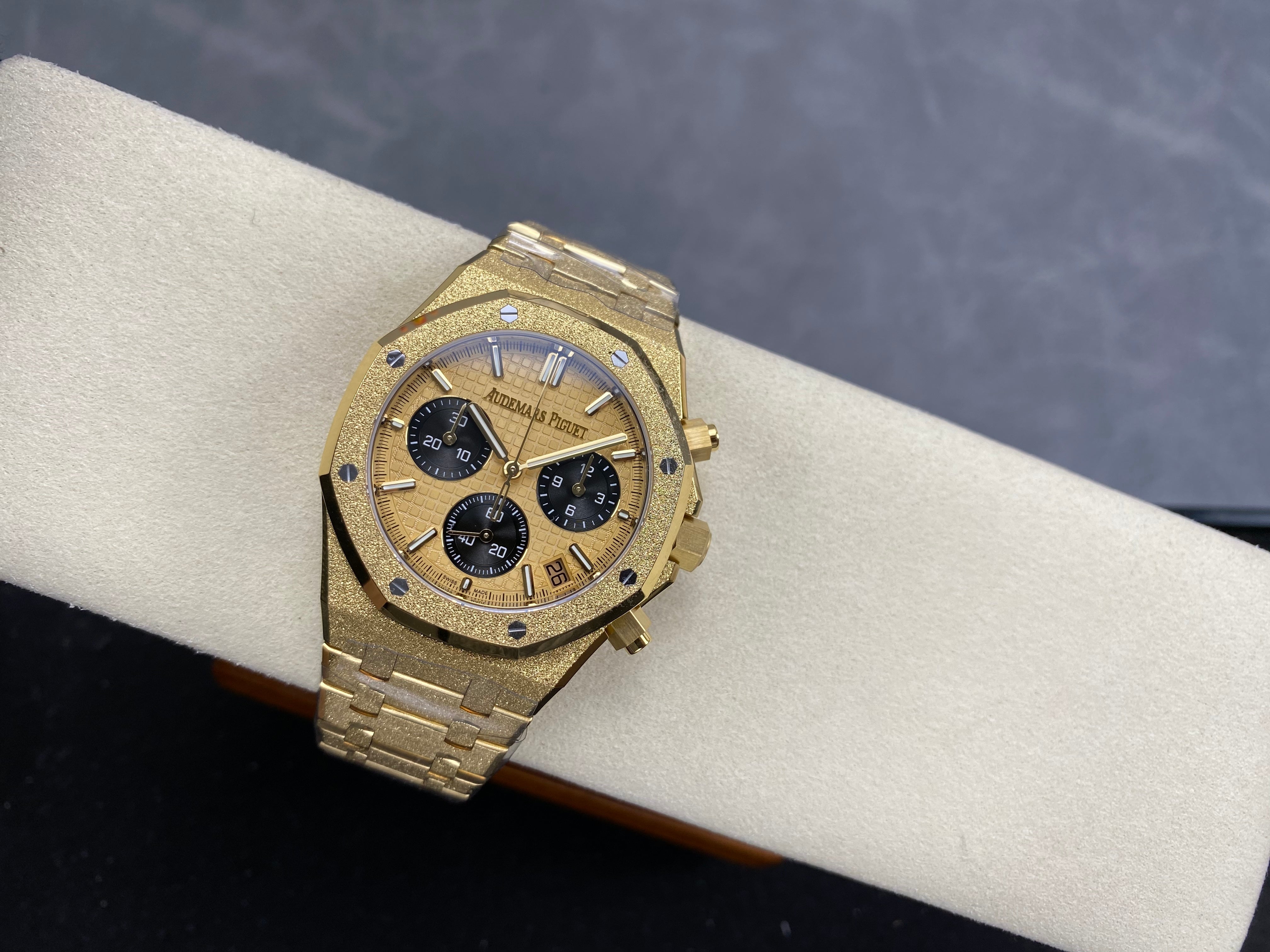 Audemars Piguet Royal Oak Chronograph 41mm Frosted Gold Case Gold Black Dial