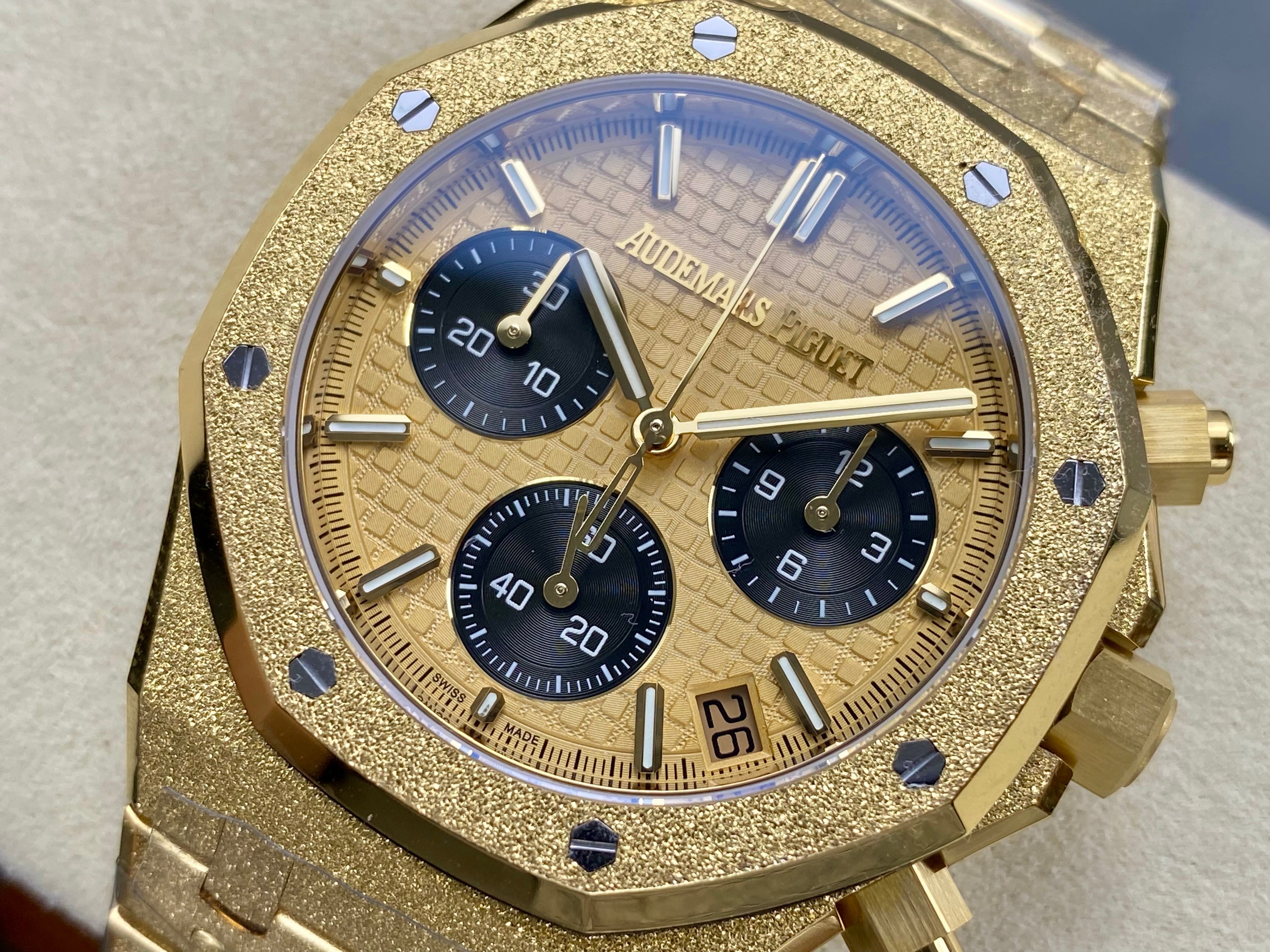 Audemars Piguet Royal Oak Chronograph 41mm Frosted Gold Case Gold Black Dial