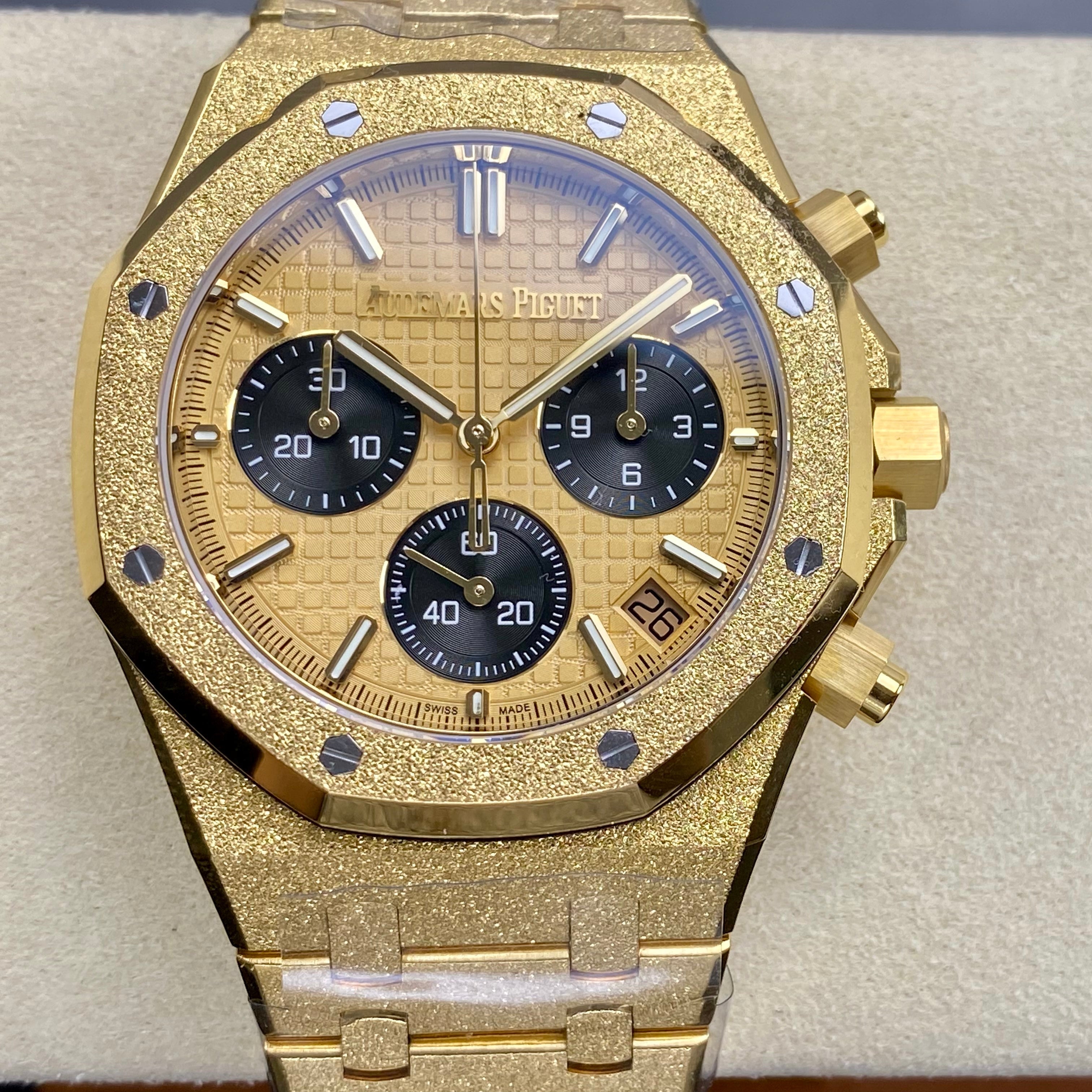 Audemars Piguet Royal Oak Chronograph 41mm Frosted Gold Case Gold Black Dial