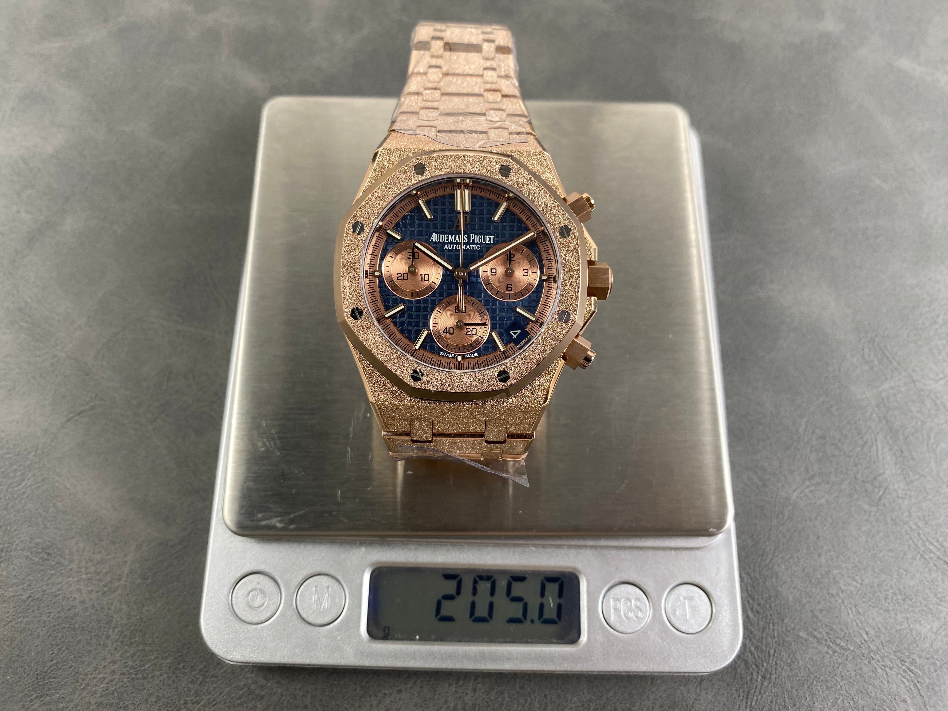 Audemars Piguet Royal Oak Chronograph 41mm Frosted Rose Gold Case Blue Dial
