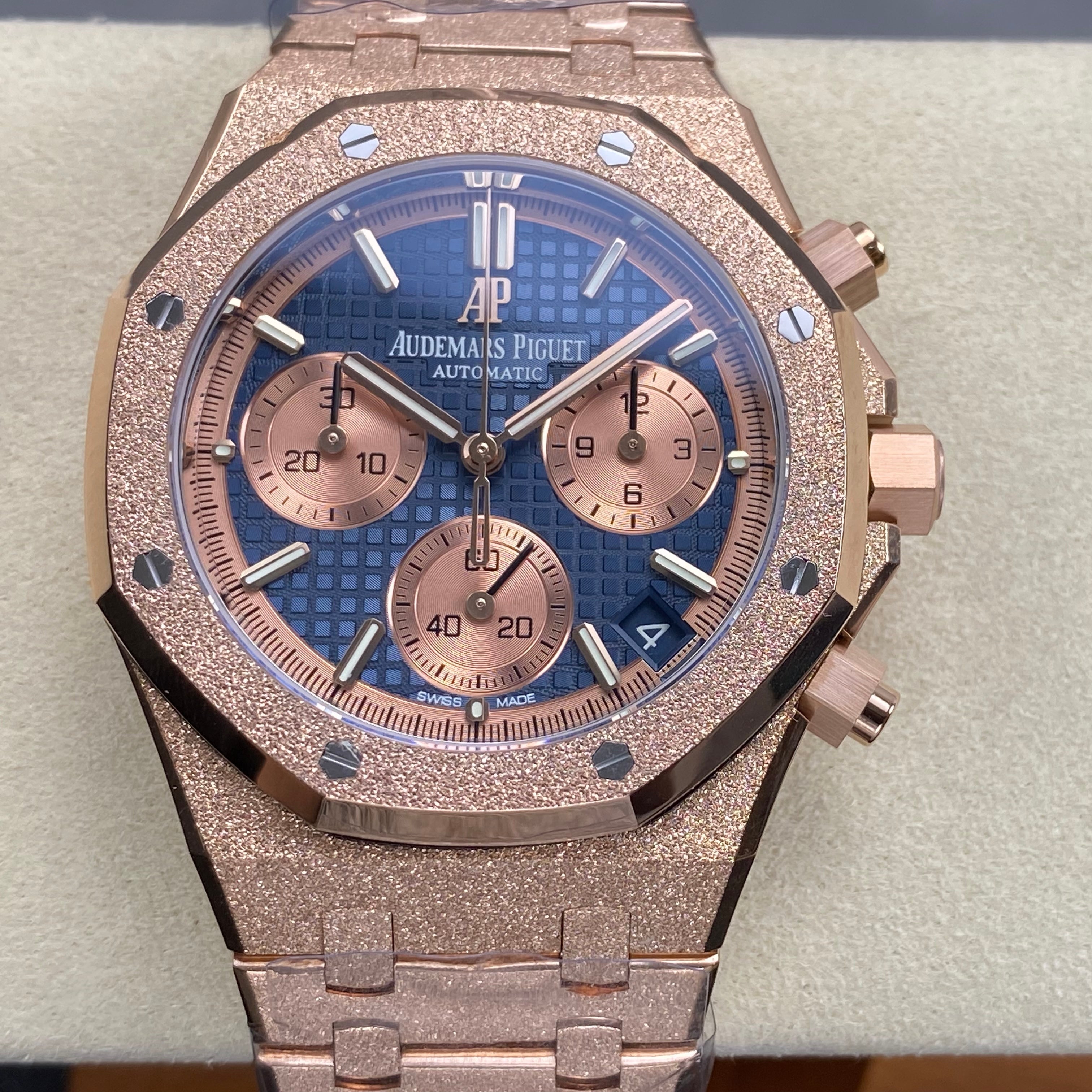 Audemars Piguet Royal Oak Chronograph 41mm Frosted Rose Gold Case Blue Dial