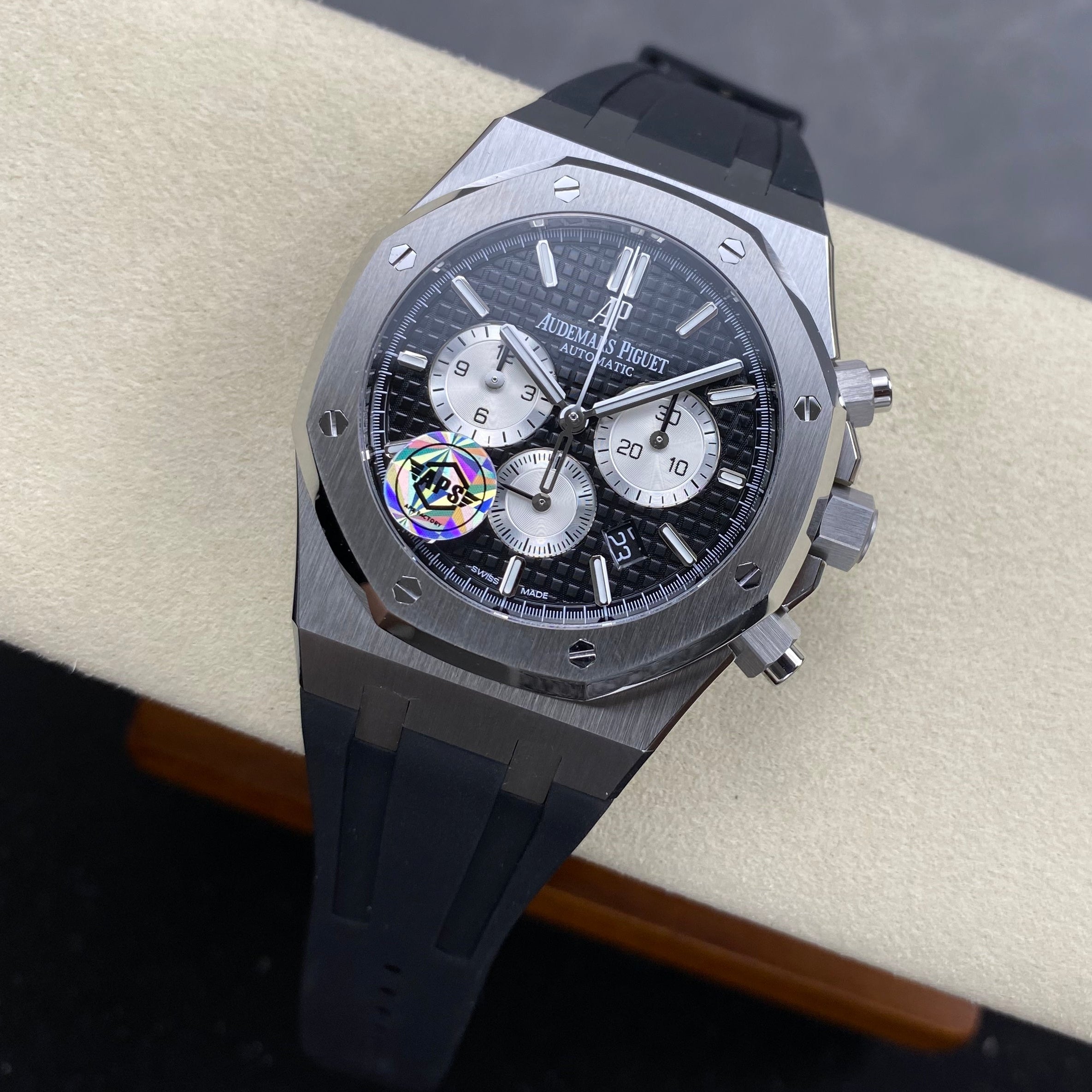 Audemars Piguet Royal Oak Chronograph 41mm Black White Dial Rubber Strap