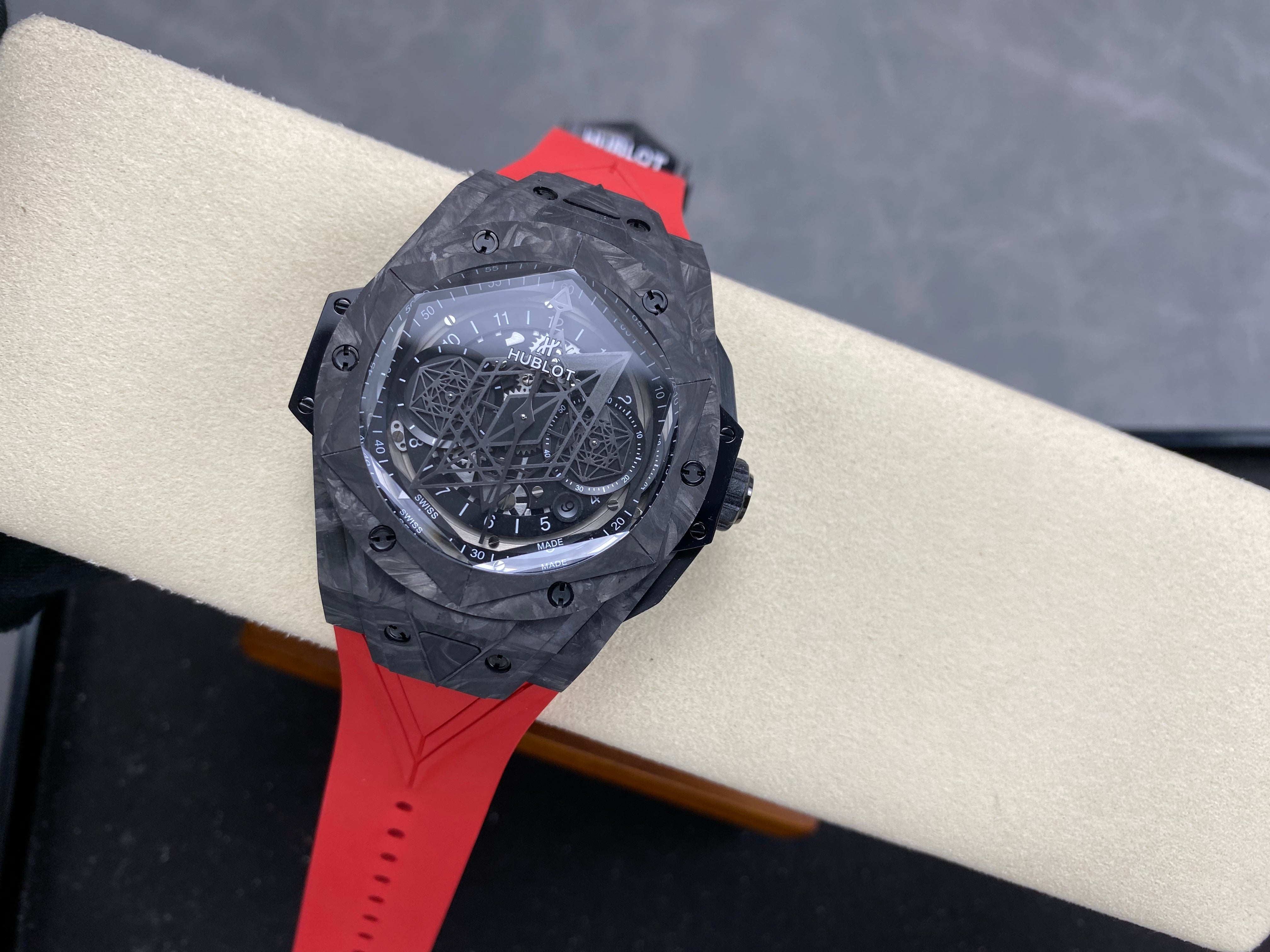 Hublot Big Bang Sang Bleu II Black Magic 45mm Watch Red Rubber Strap