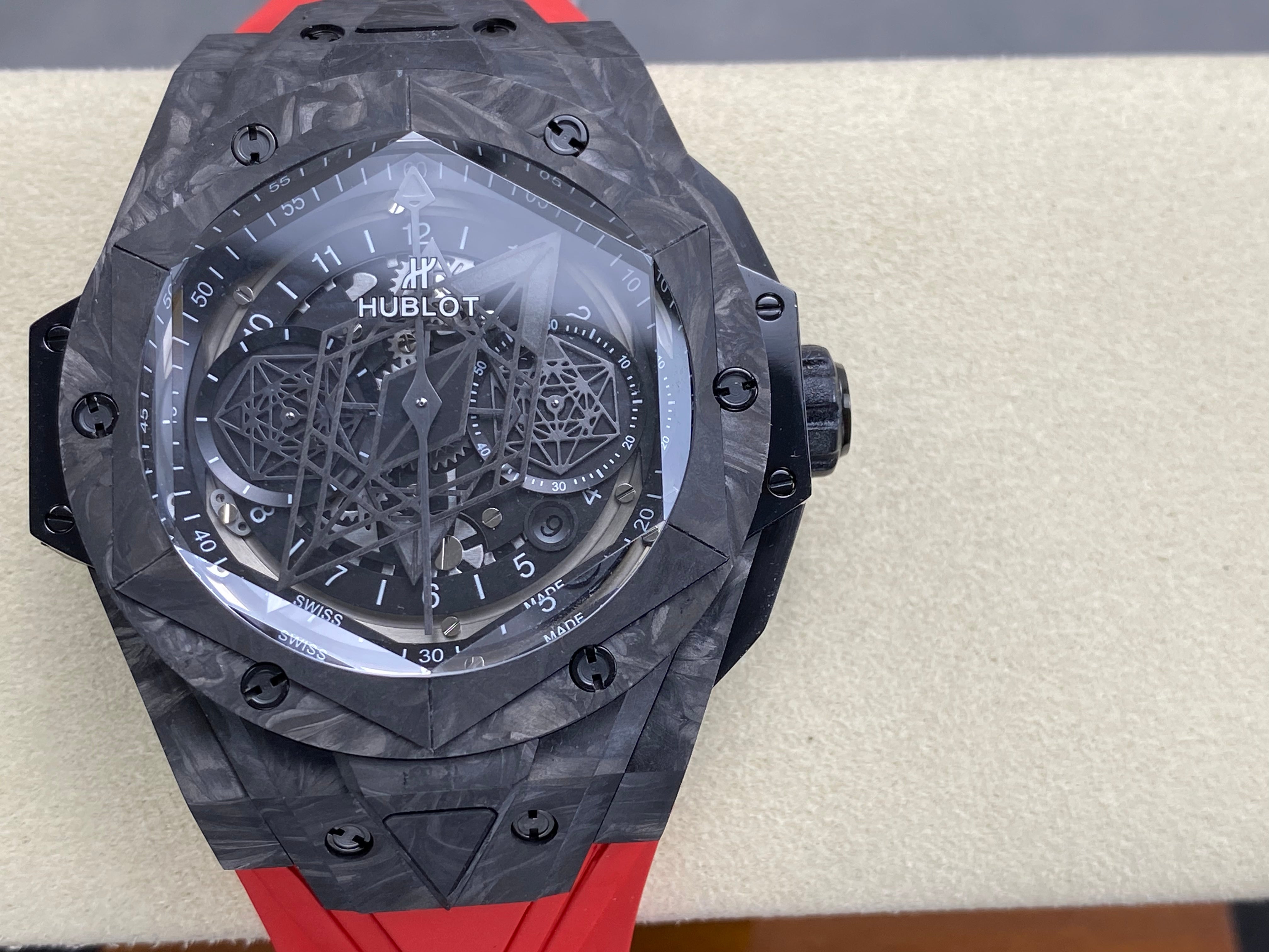 Hublot Big Bang Sang Bleu II Black Magic 45mm Watch Red Rubber Strap
