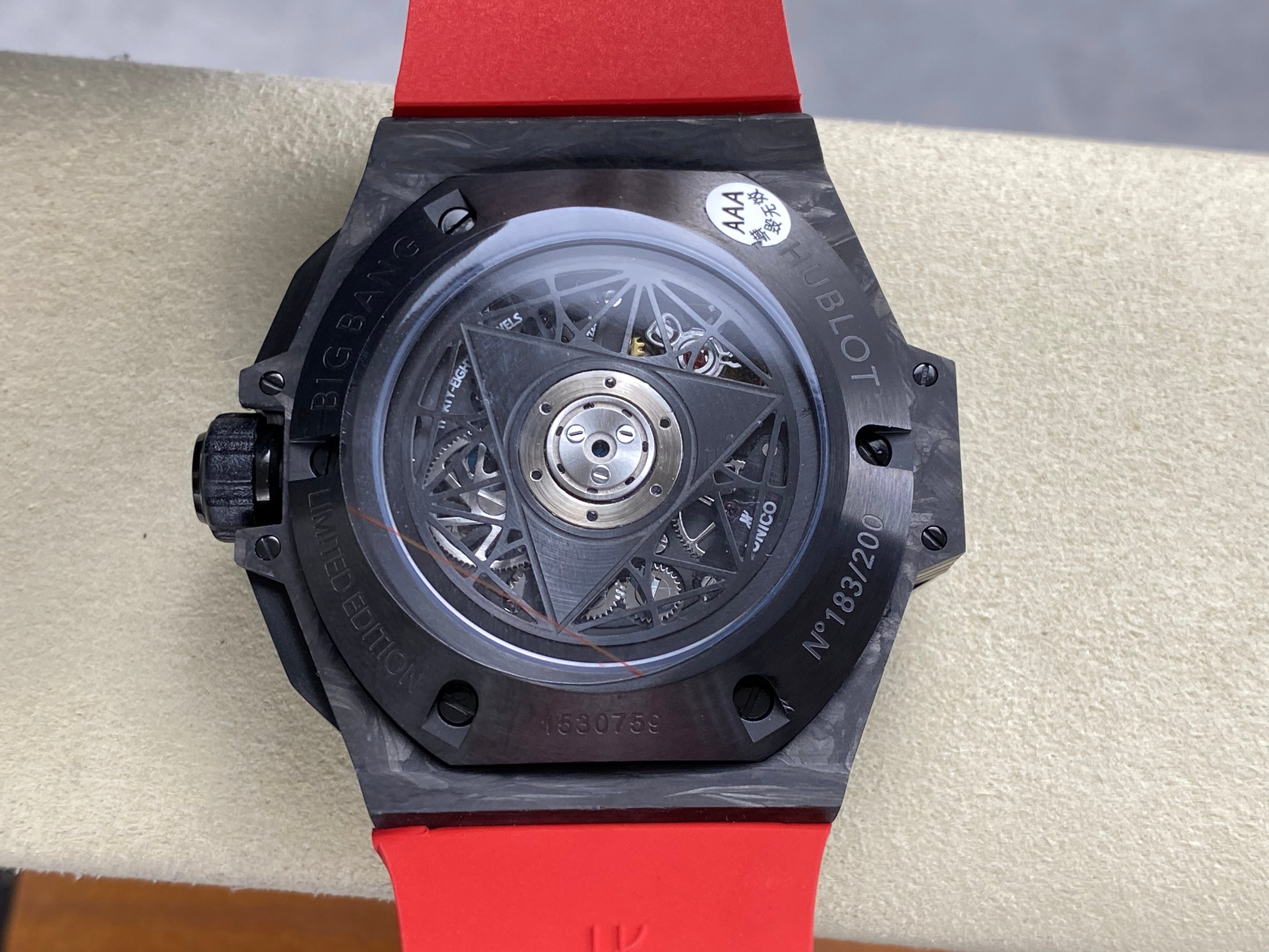 Hublot Big Bang Sang Bleu II Black Magic 45mm Watch Red Rubber Strap