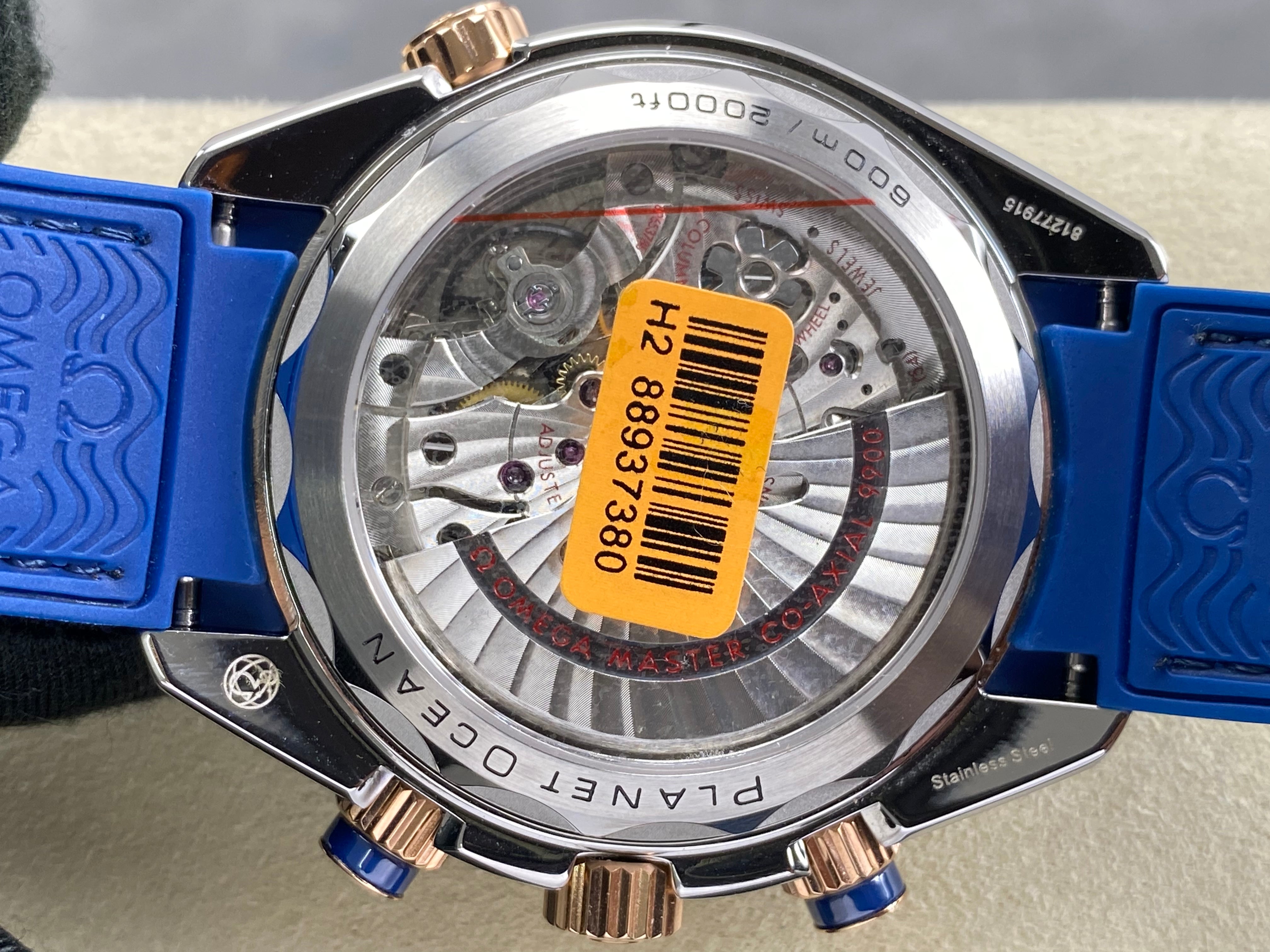 Omega Seamaster 46mm Blue Dial Pink Gold Case Blue Leather