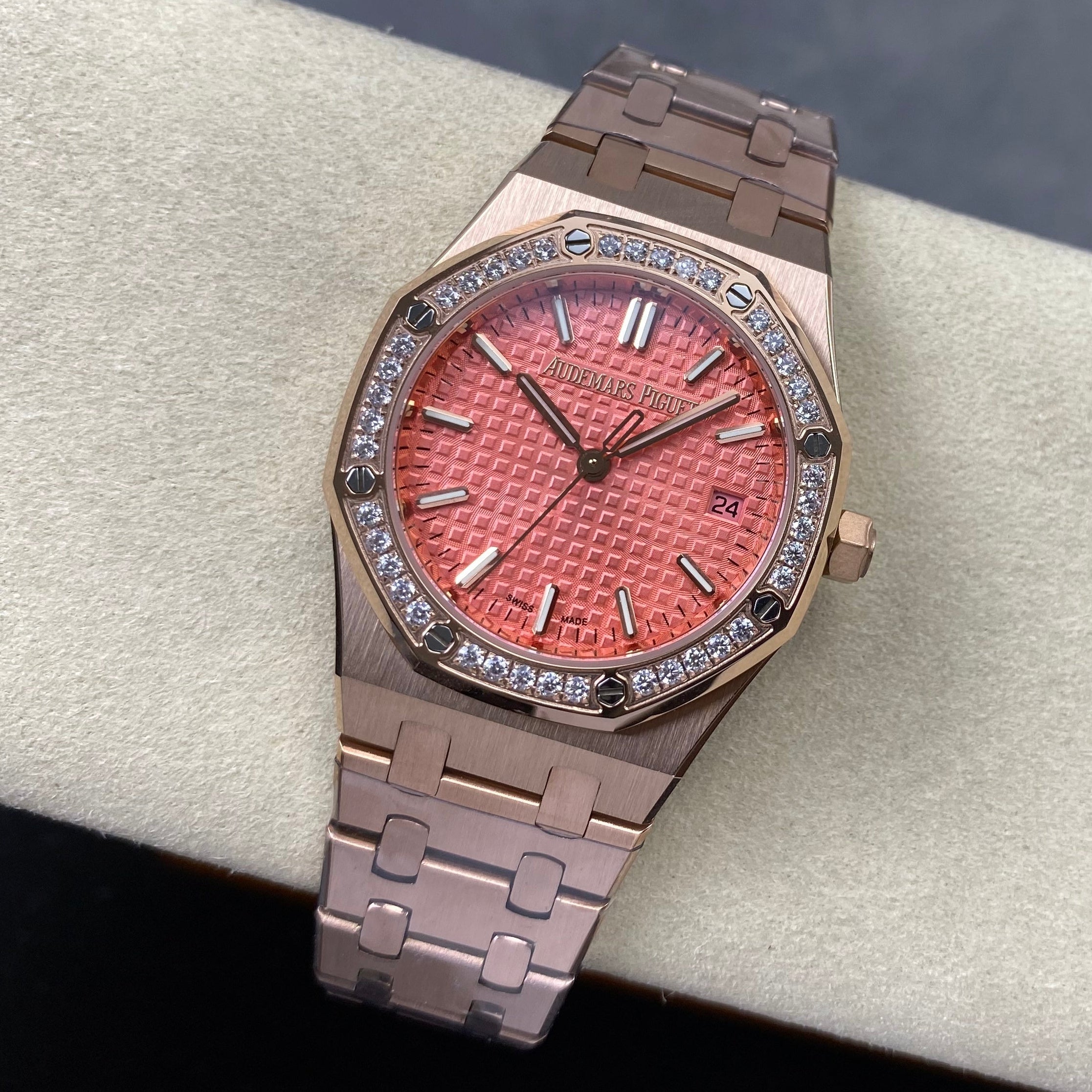Audemars Piguet Royal Oak 37mm Rose Gold Pink Dial Diamond Bezel