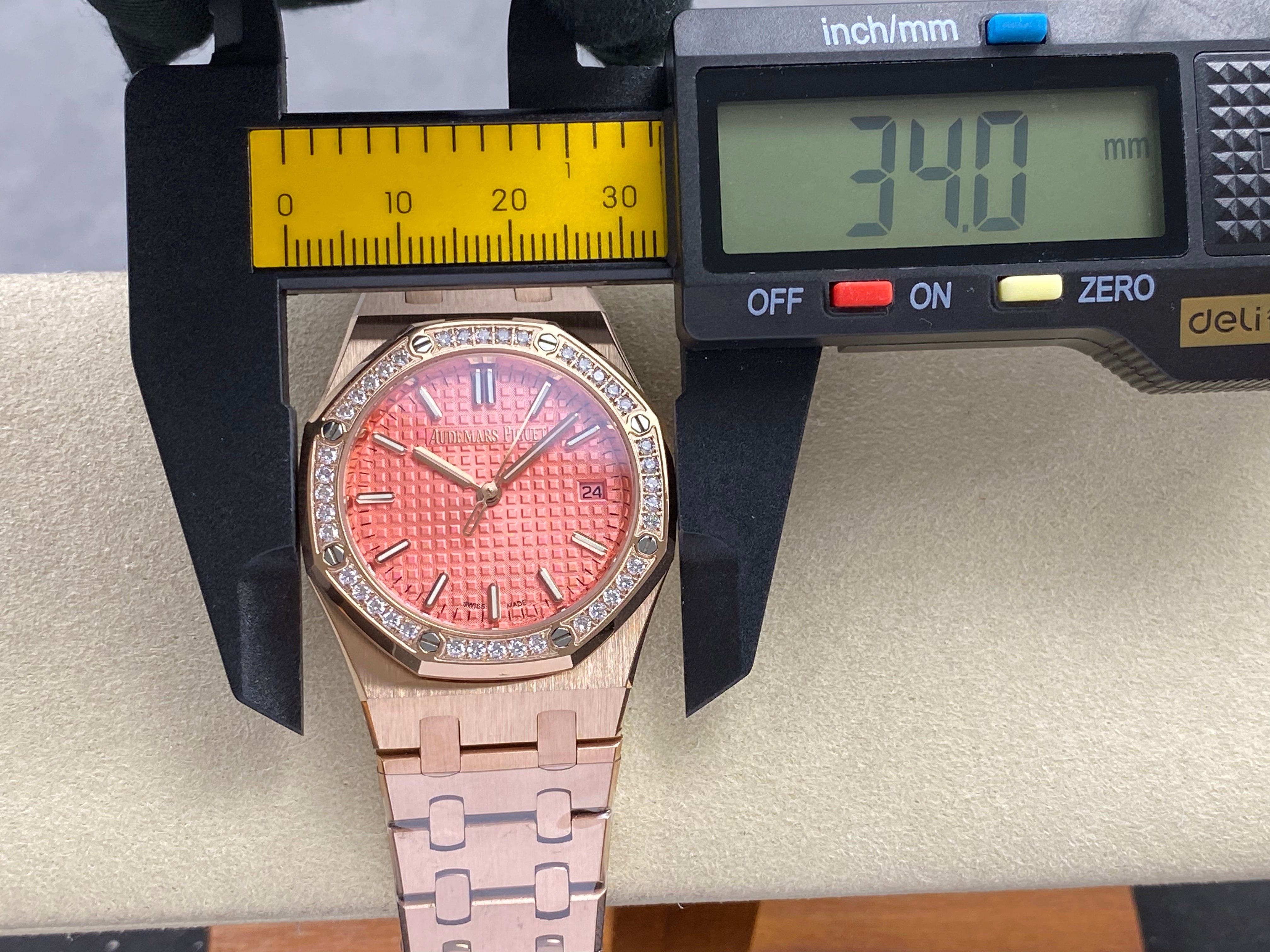 Audemars Piguet Royal Oak 37mm Rose Gold Pink Dial Diamond Bezel