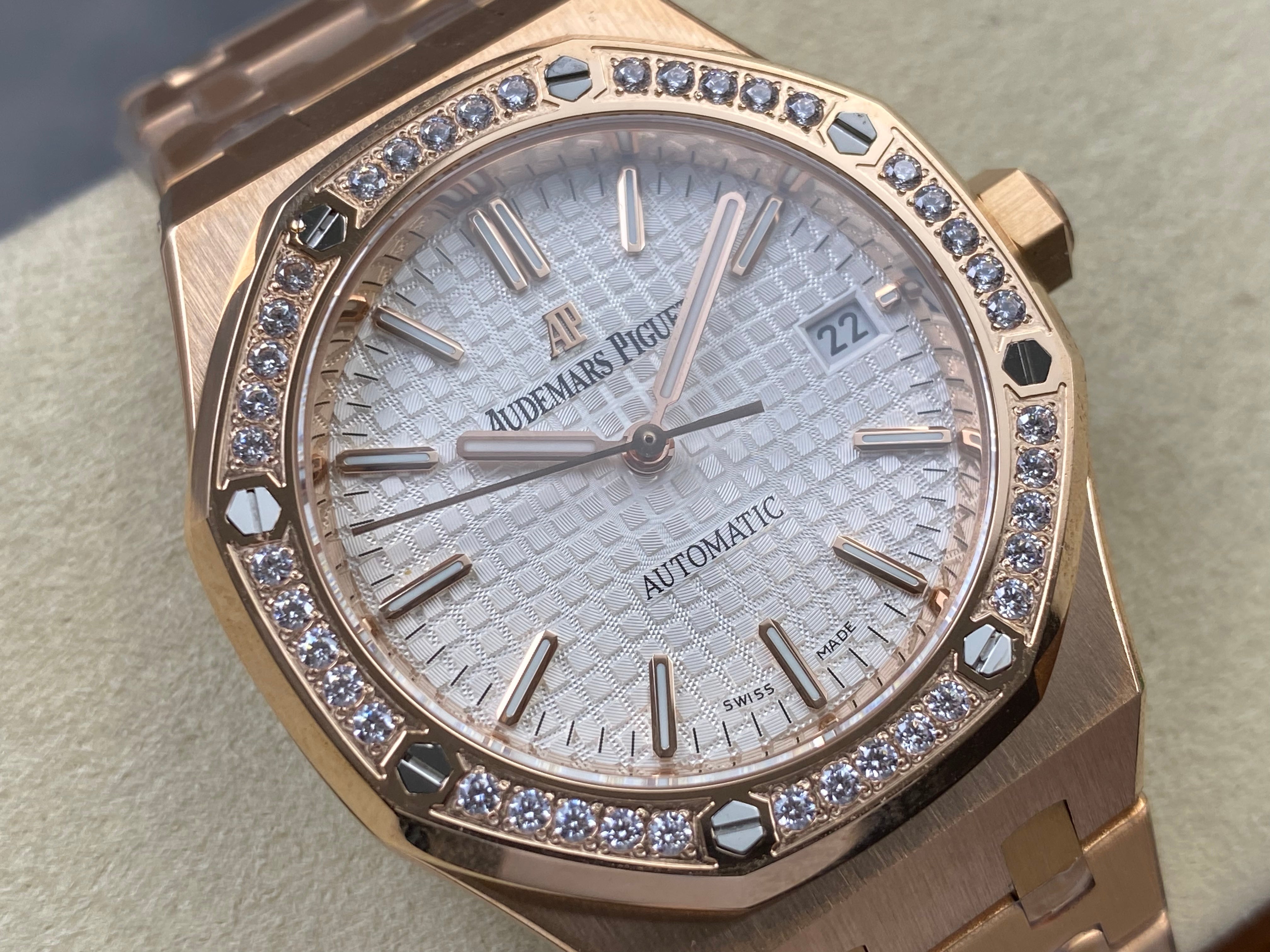 Audemars Piguet Royal Oak 37mm Rose Gold White Dial Diamond Bezel