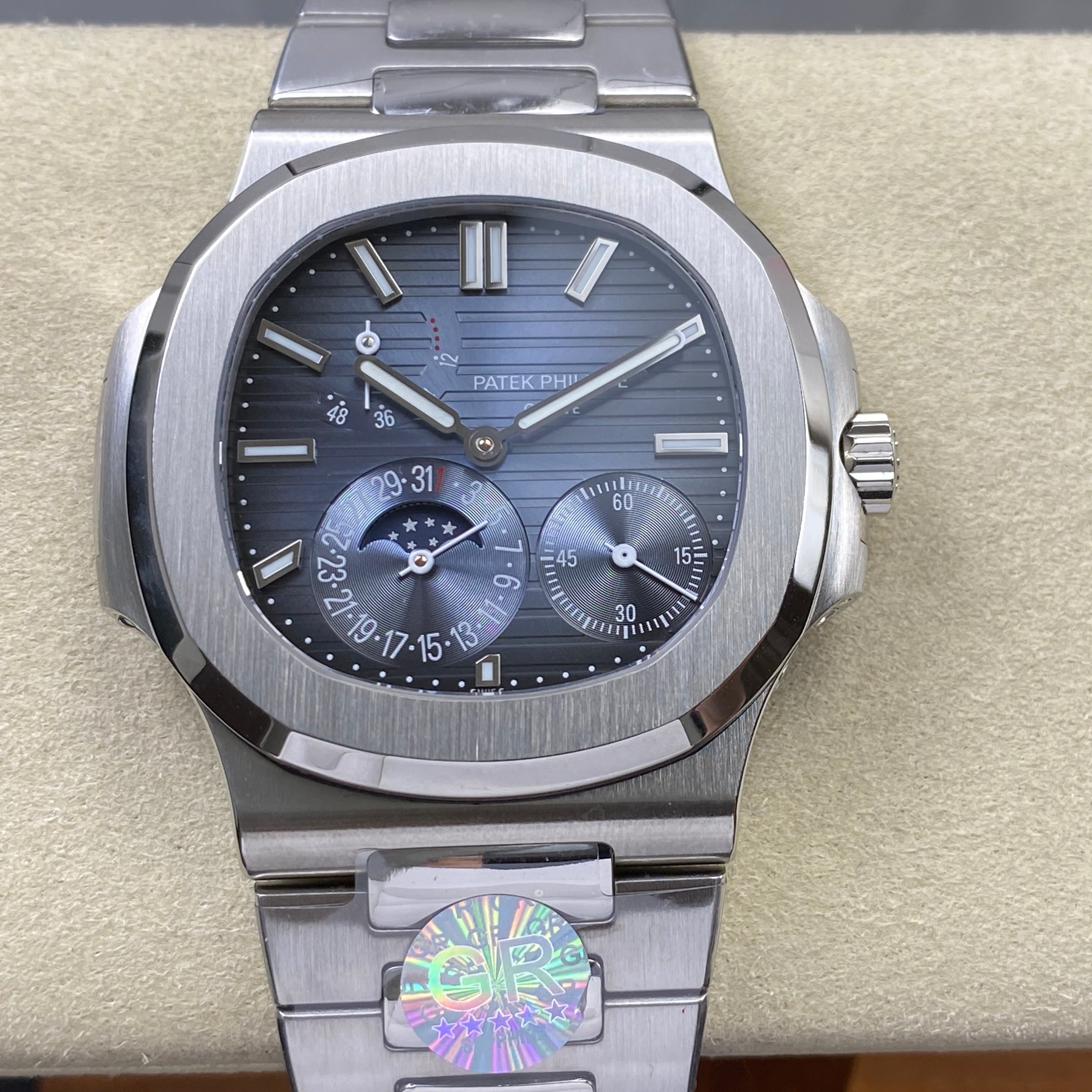 Patek Philippe Nautilus Set Moon Phase Stainless Steel 40mm Blue Dial Watch