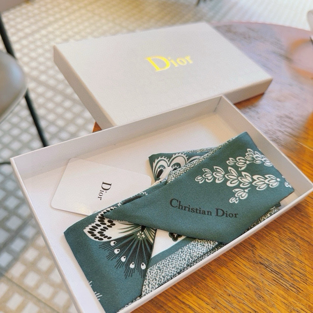 CD Twilly Mini Scarf 105cm Teal Black Mulberry Silk 668640