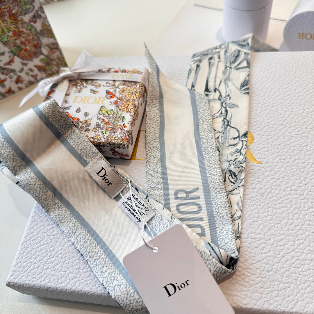 CD Twilly Mini Scarf 105cm Baby Blue Mulberry Silk 924766