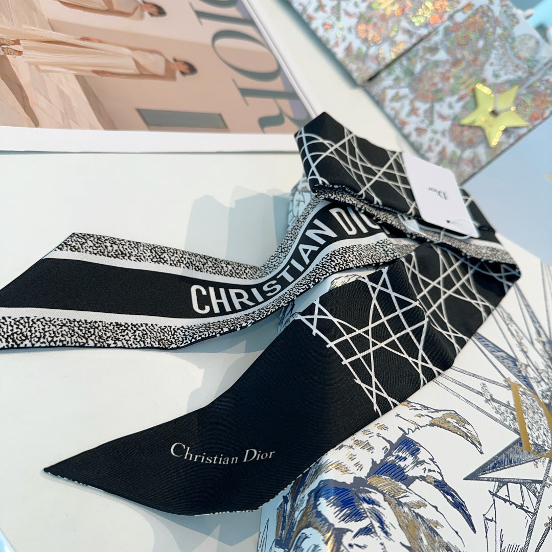 CC  Twilly Mini Scarf 120cm Black Mulberry Silk 945731