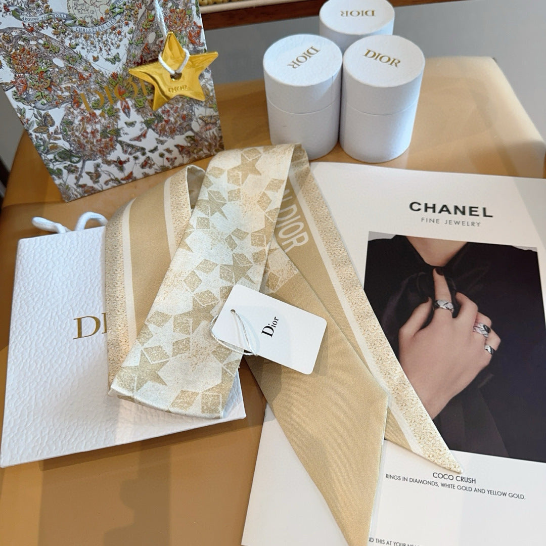 CD Twilly Mini Scarf 100cm Floral Light Beige Mulberry Silk 958864