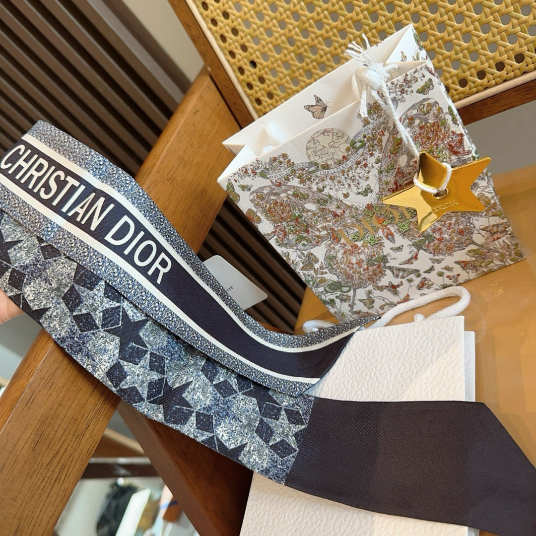 CD Twilly Mini Scarf 100cm Floral Black Mulberry Silk 958865