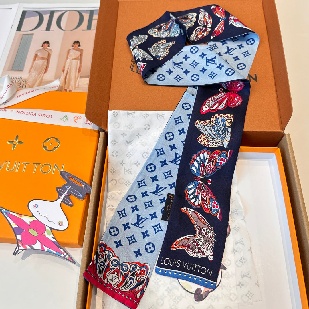 LV  Twilly Mini Scarf 86 Dark Blue Silk Twill 967478