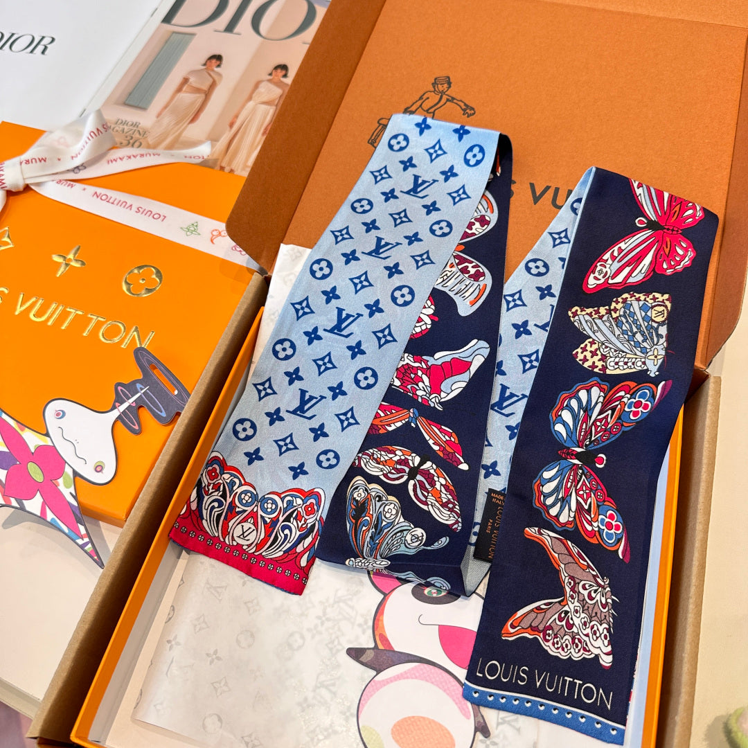 LV  Twilly Mini Scarf 86 Dark Blue Silk Twill 967478