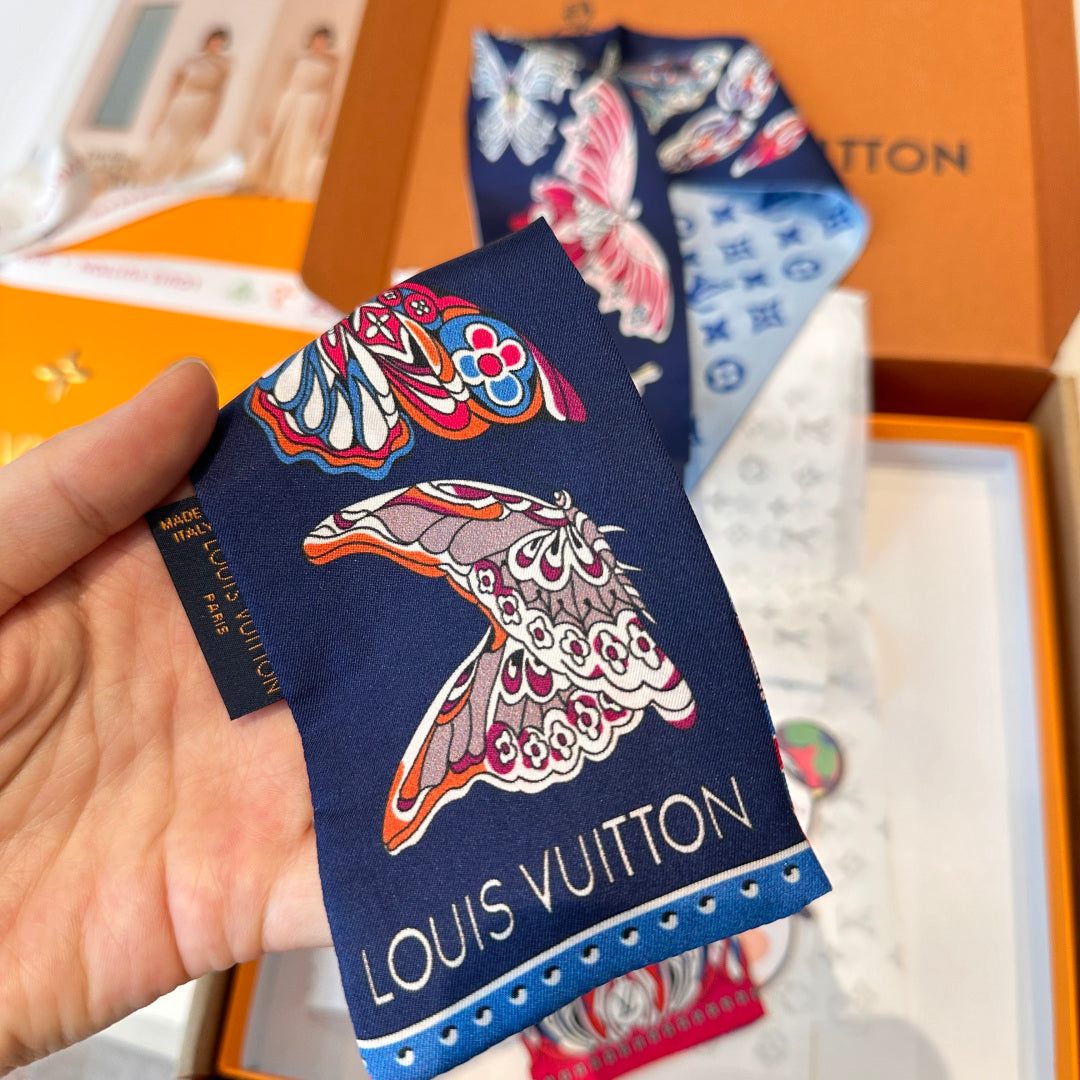 LV  Twilly Mini Scarf 86 Dark Blue Silk Twill 967478