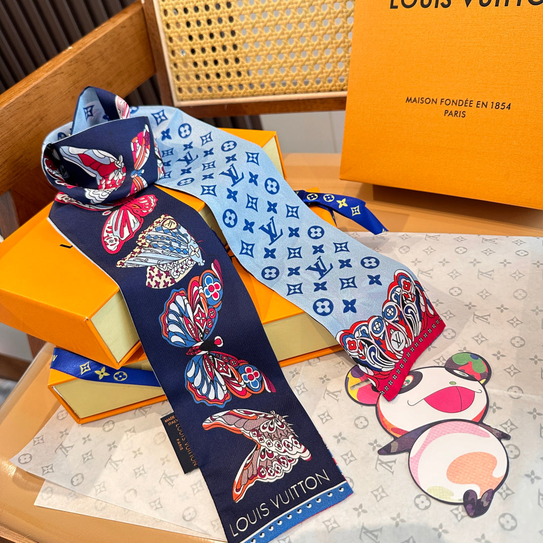 LV  Twilly Mini Scarf 86 Dark Blue Silk Twill 967478